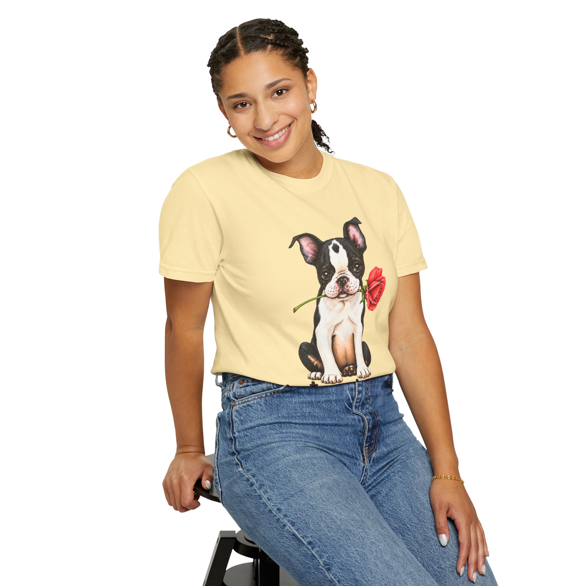 Boston Terrier Puppy Tee – Rose & "PetYoUniverse" Graphic T-Shirt - Image 15