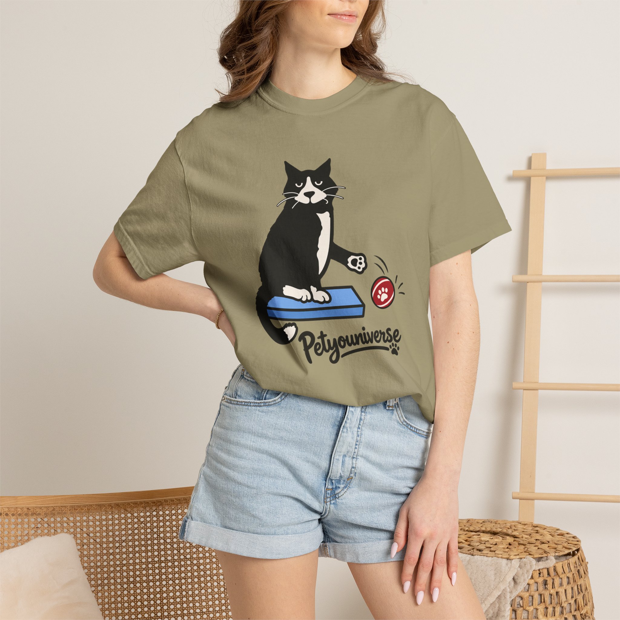 Cat on Scratch Pad Graphic T-Shirt — "Petyouniverse" Cute Paw Play Tee - Image 38