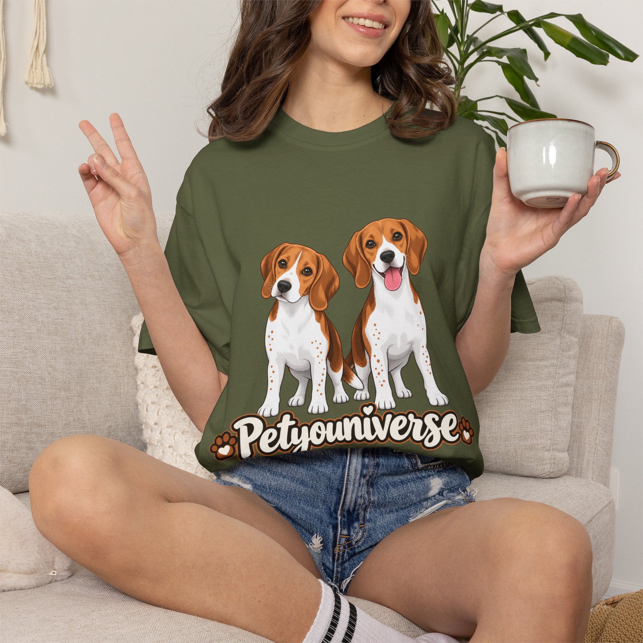 Beagle Lovers T-Shirt — 'PetYoUniverse' Cute Cartoon Duo Dog Tee - Image 57