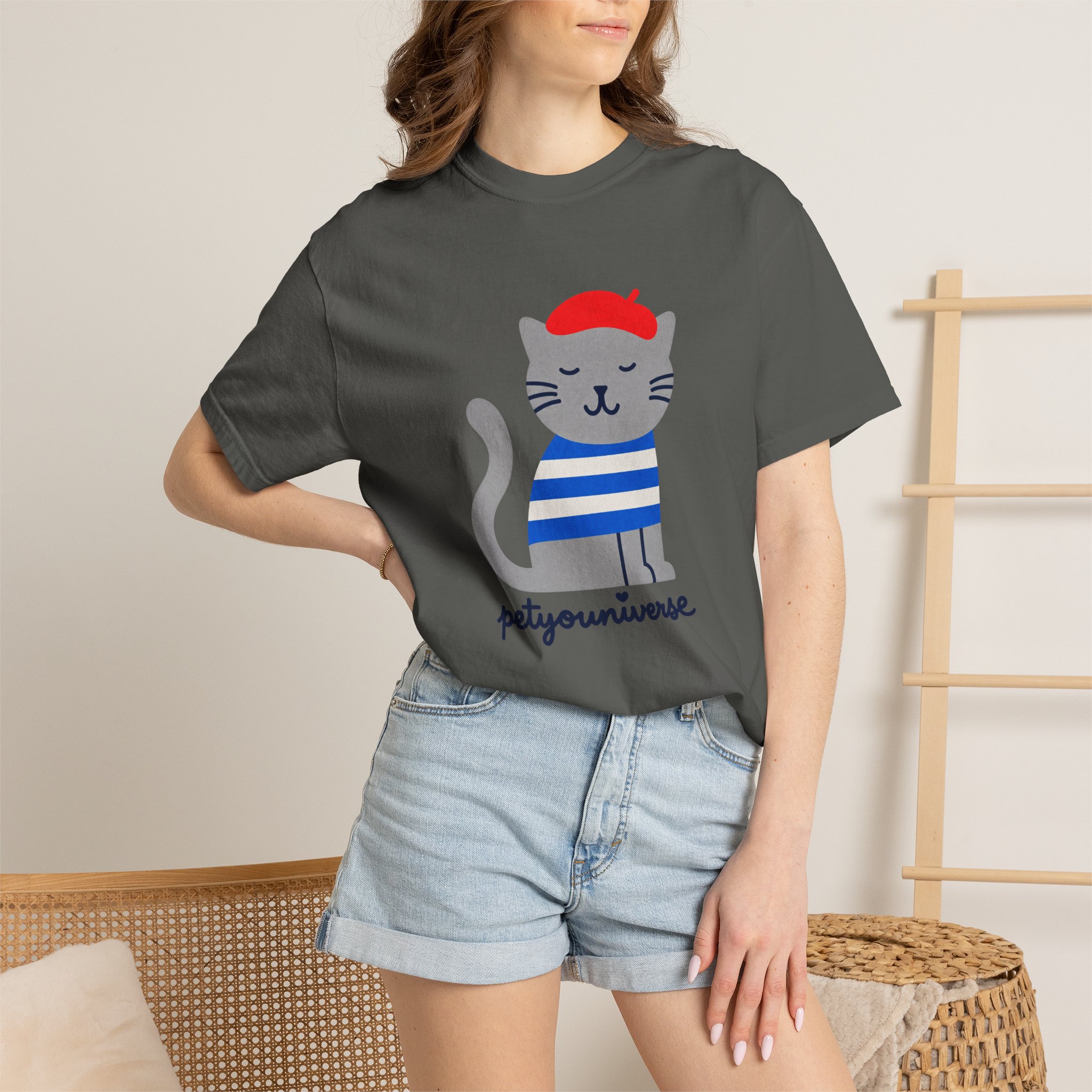 Cat Graphic T-Shirt — "petiyouniverse" Cute French Cat Tee - Image 38