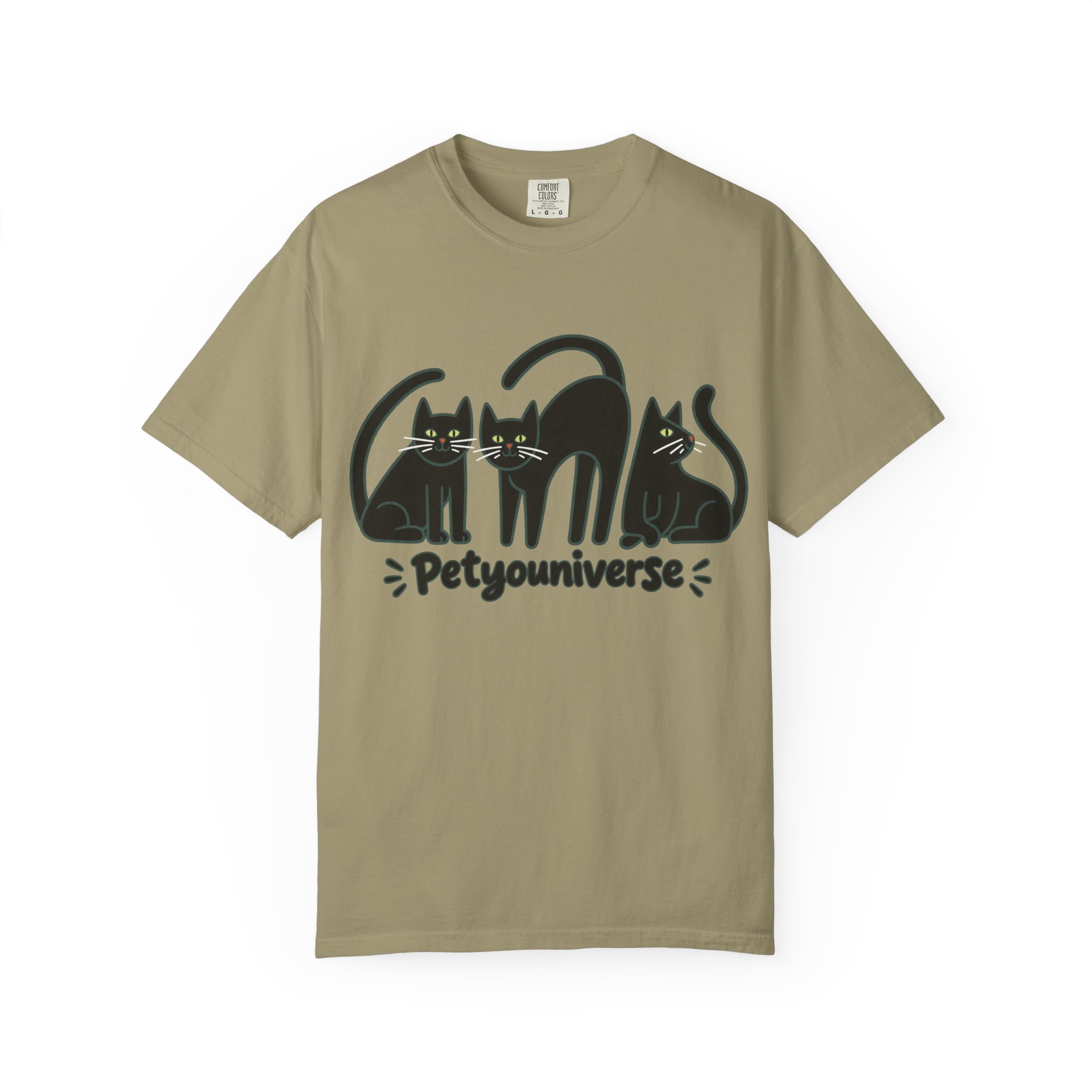 Cat T-Shirt — "Petyouniverse" Black Cat Trio Graphic Tee - Image 37