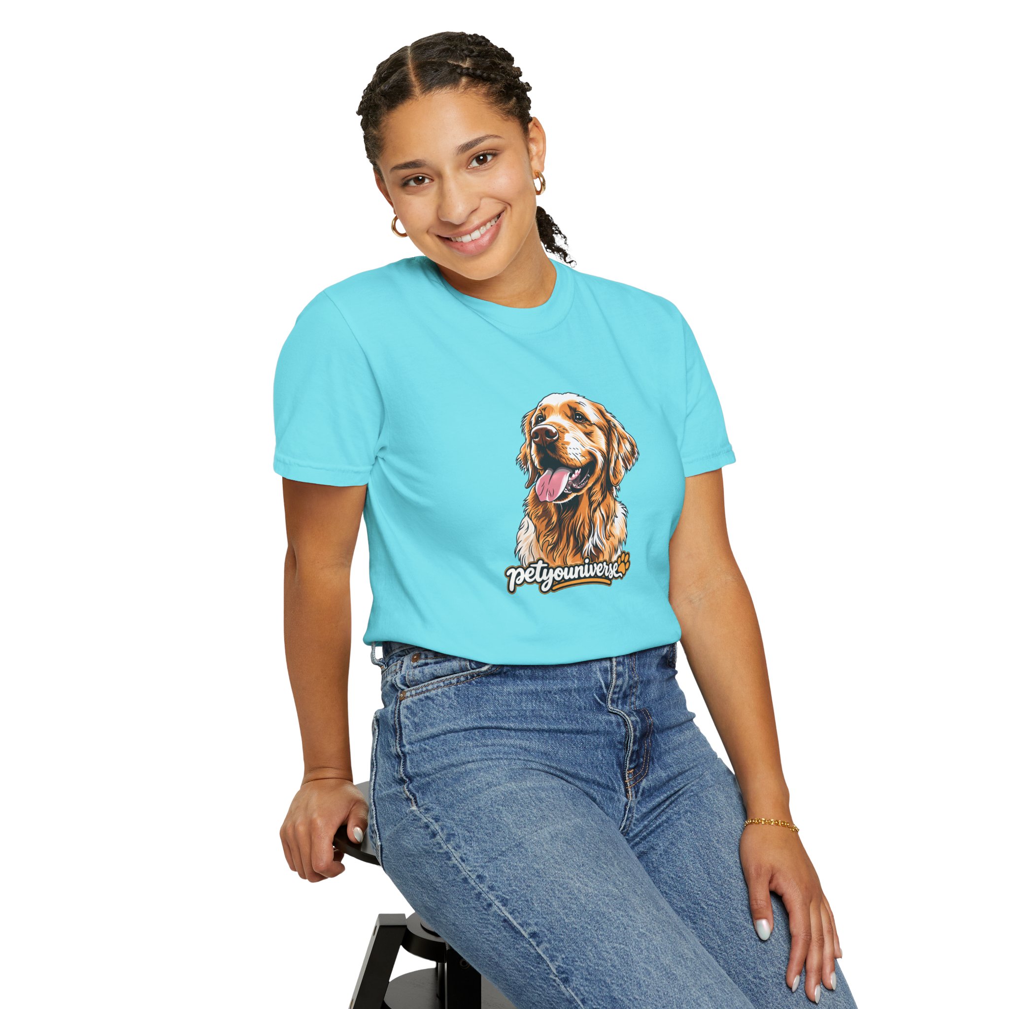 Dog Lover T-Shirt — Golden Retriever Portrait "PetYoUniverse" Graphic - Image 96