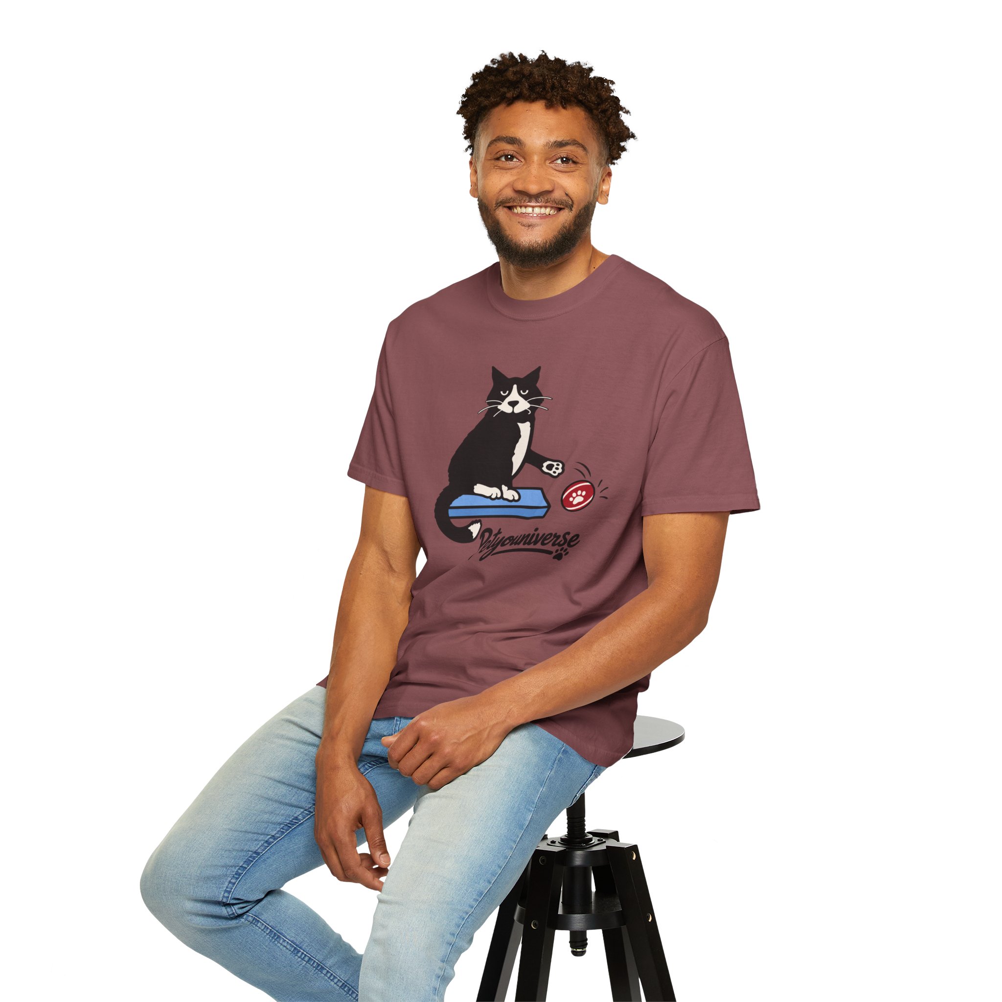 Cat on Scratch Pad Graphic T-Shirt — "Petyouniverse" Cute Paw Play Tee - Image 17