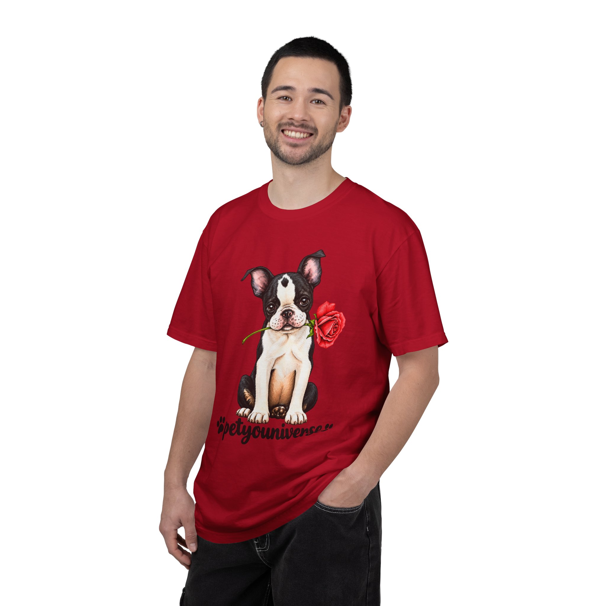 Boston Terrier Puppy Tee – Rose & "PetYoUniverse" Graphic T-Shirt - Image 130