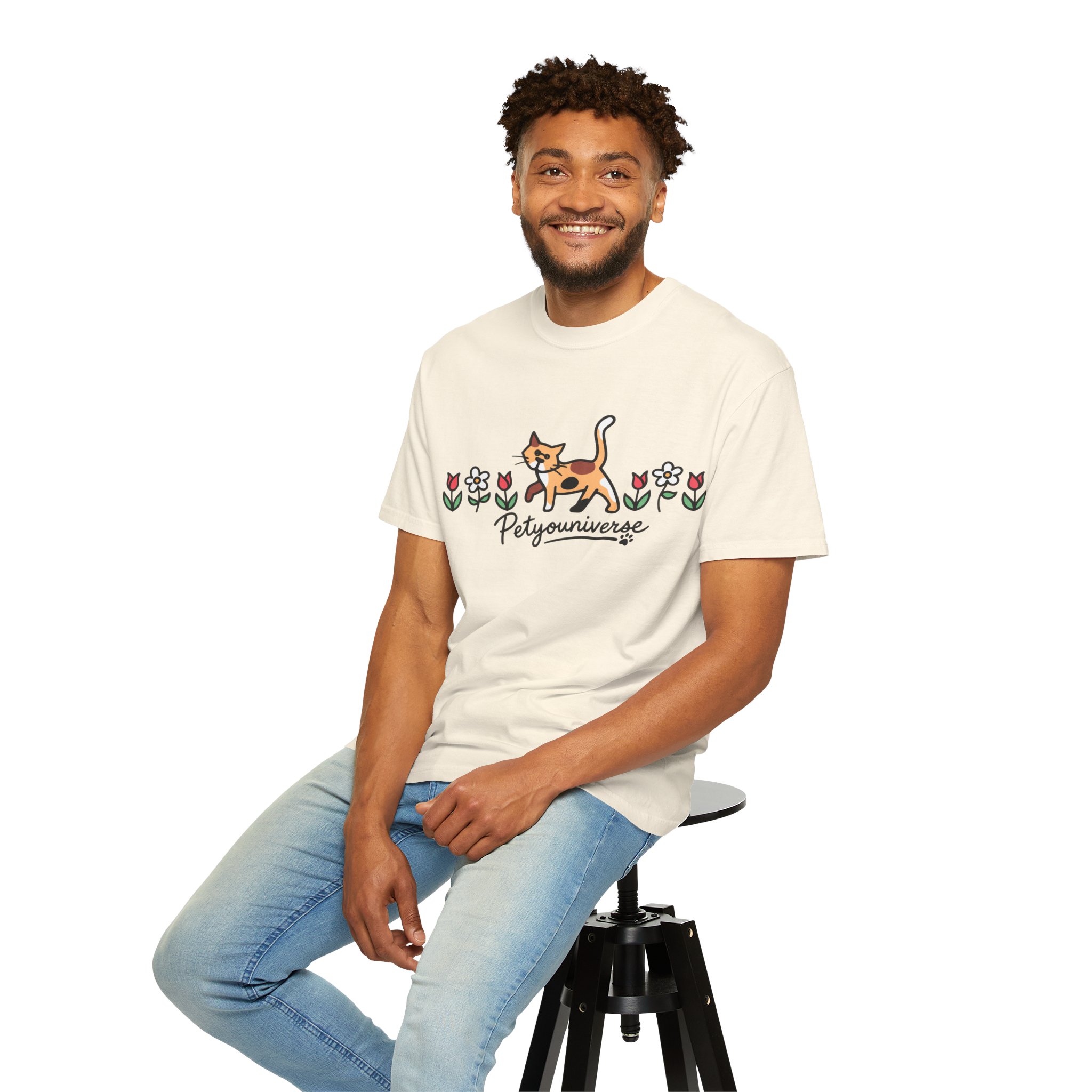 Cat & Flowers T-Shirt — 'Petsyouniverse' Cute Calico Tee - Image 8