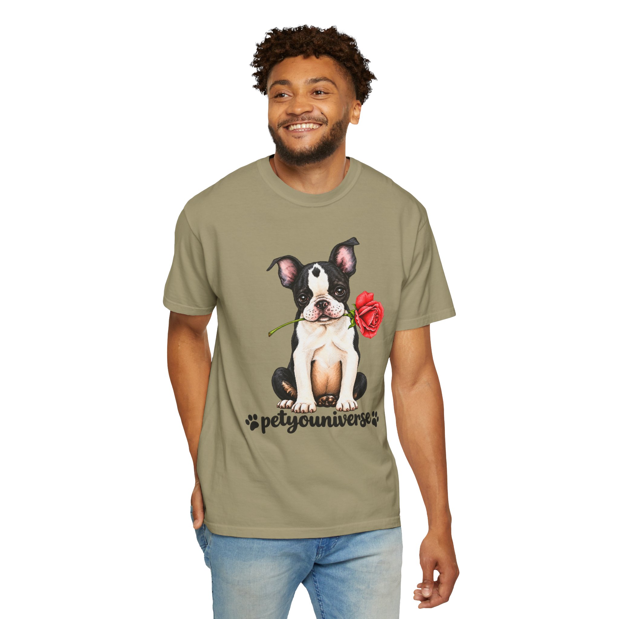 Boston Terrier Puppy Tee – Rose & "PetYoUniverse" Graphic T-Shirt - Image 25