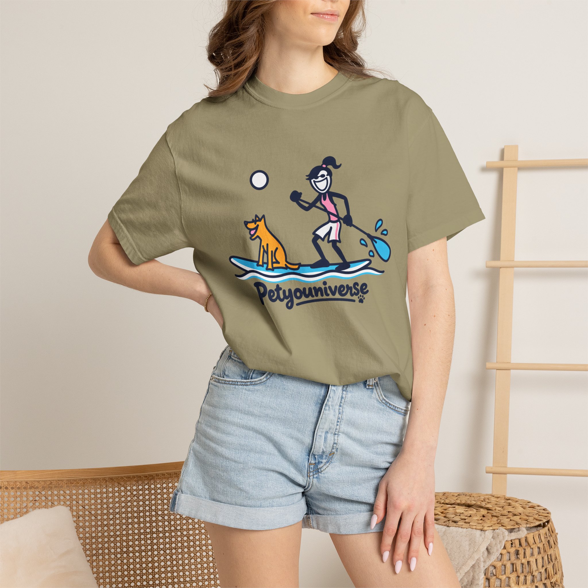 Paddleboarding Pup Graphic T-Shirt — "Petyouniverse" Dog & Owner Paddleboard Tee - Image 34