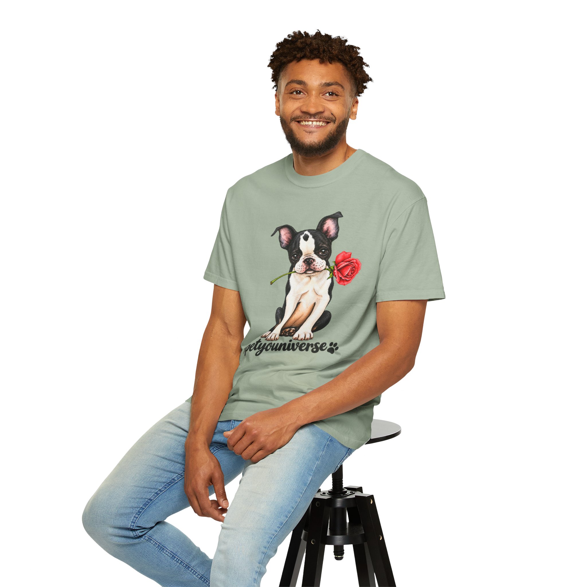 Boston Terrier Puppy Tee – Rose & "PetYoUniverse" Graphic T-Shirt - Image 62