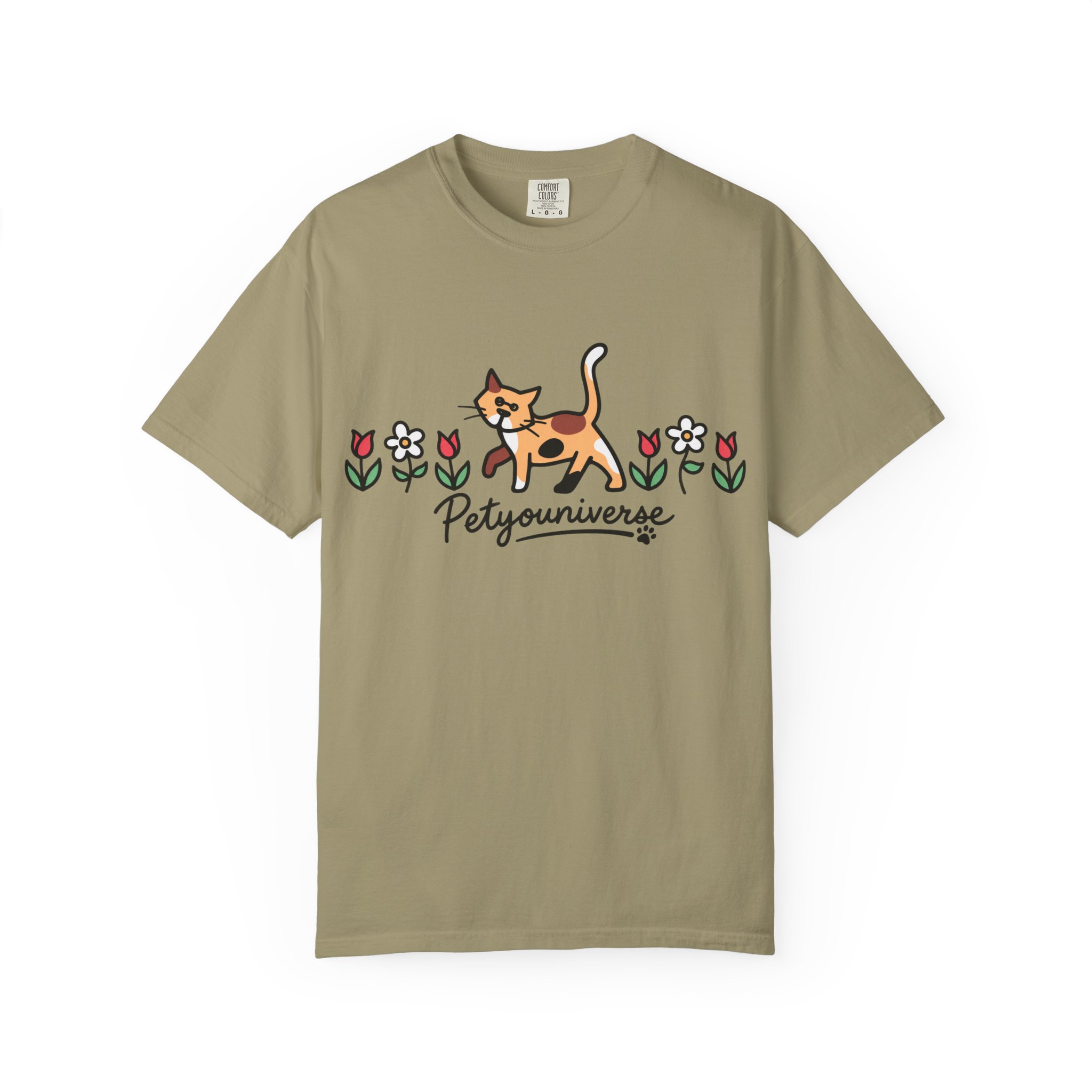 Cat & Flowers T-Shirt — 'Petsyouniverse' Cute Calico Tee - Image 28