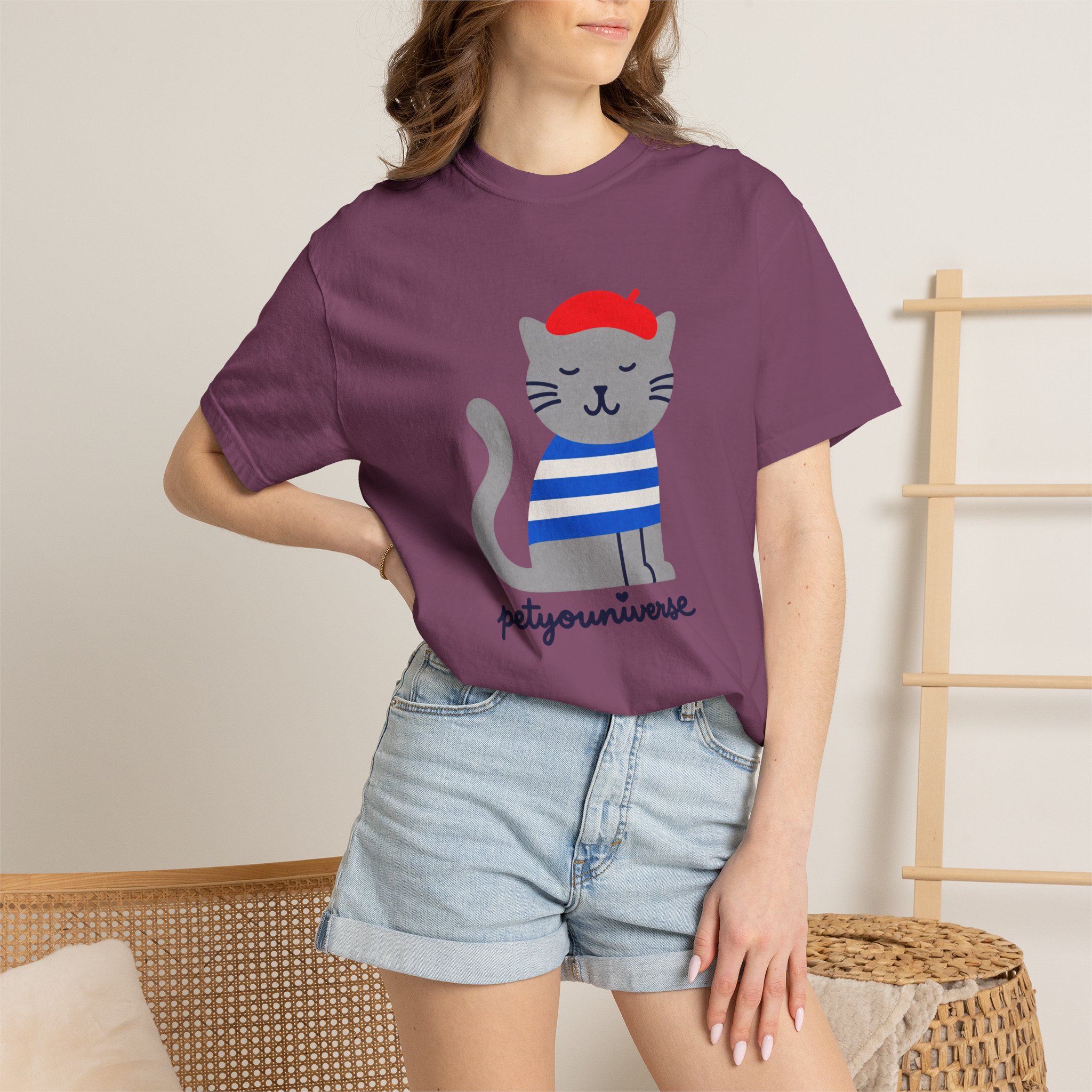 Cat Graphic T-Shirt — "petiyouniverse" Cute French Cat Tee - Image 119