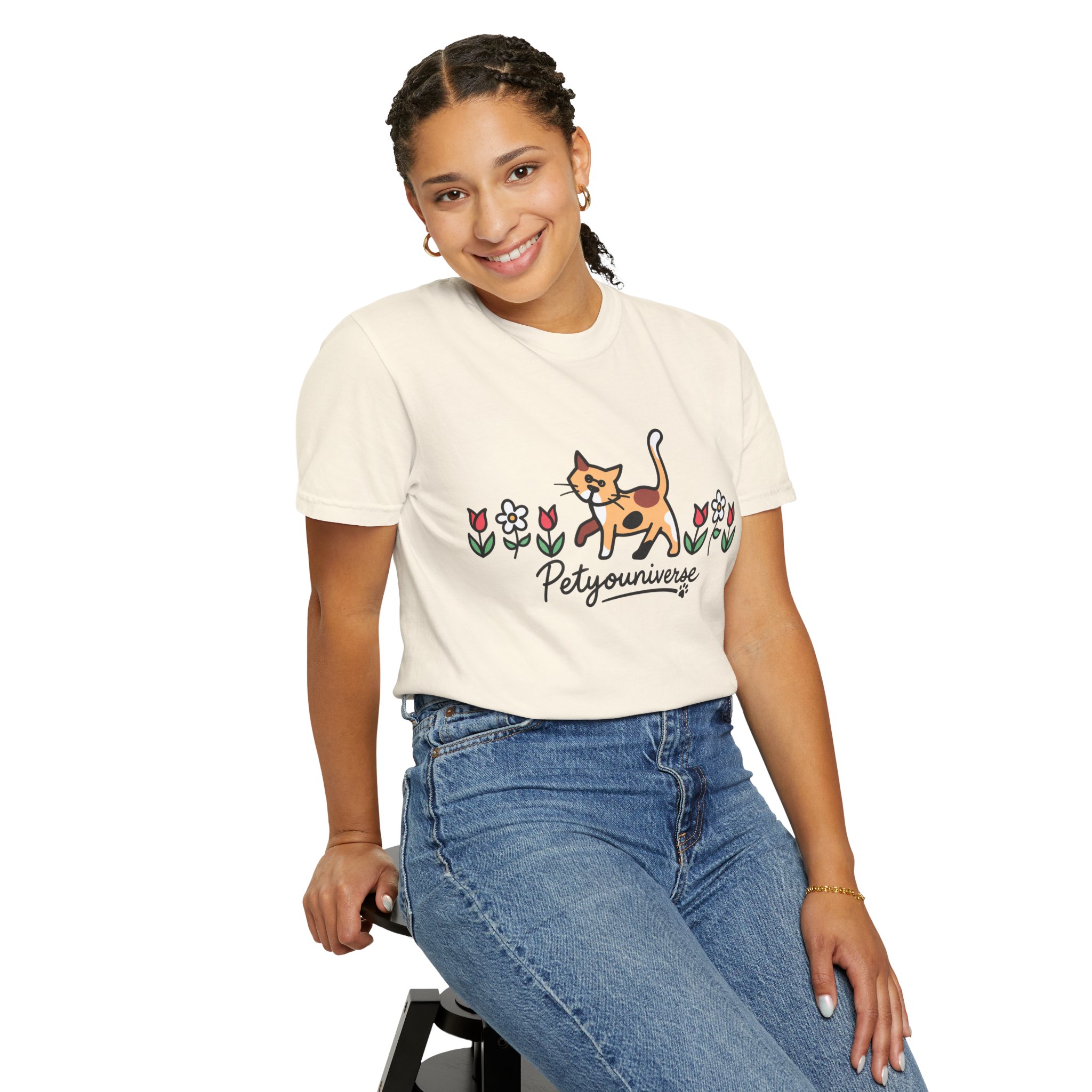 Cat & Flowers T-Shirt — 'Petsyouniverse' Cute Calico Tee - Image 6