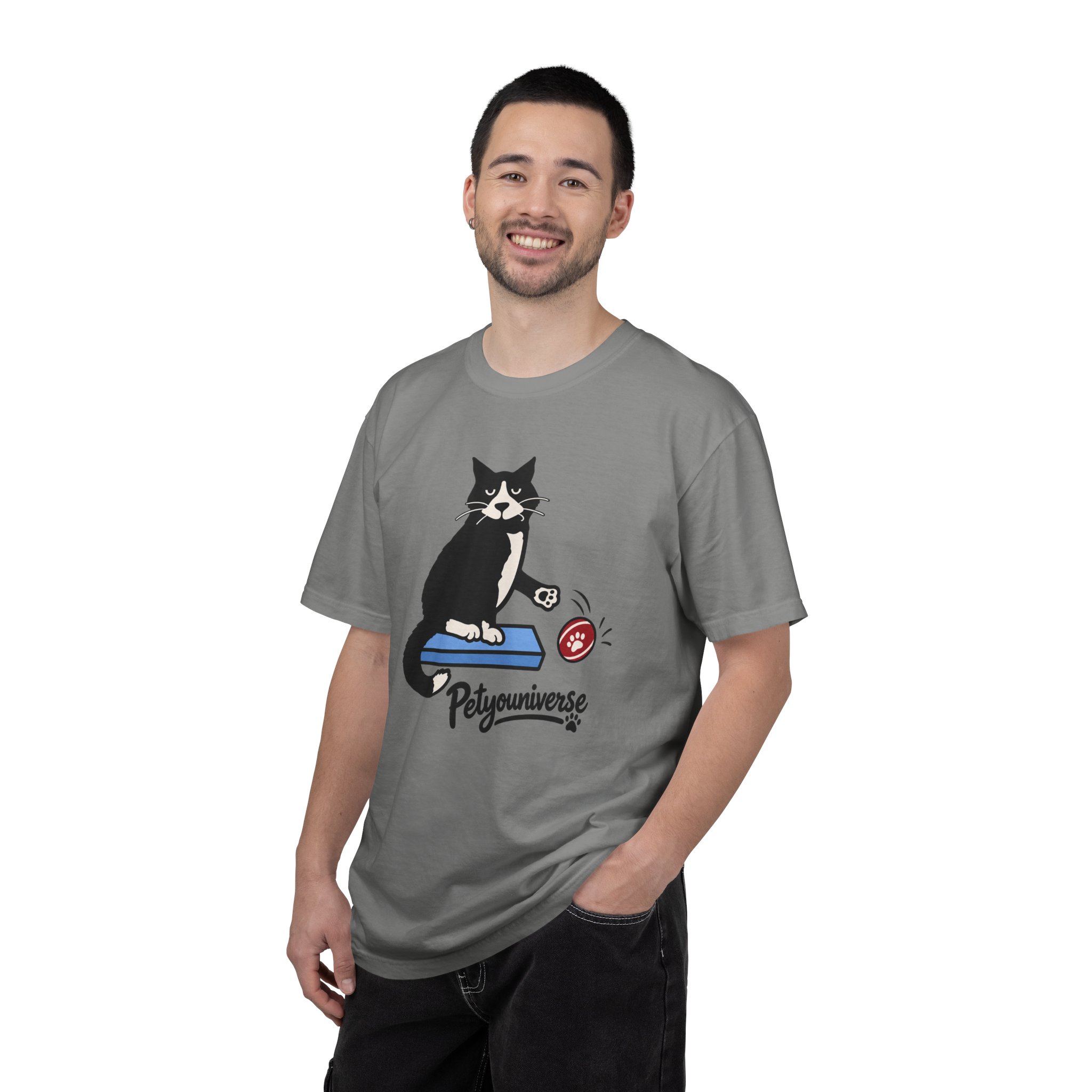 Cat on Scratch Pad Graphic T-Shirt — "Petyouniverse" Cute Paw Play Tee - Image 94