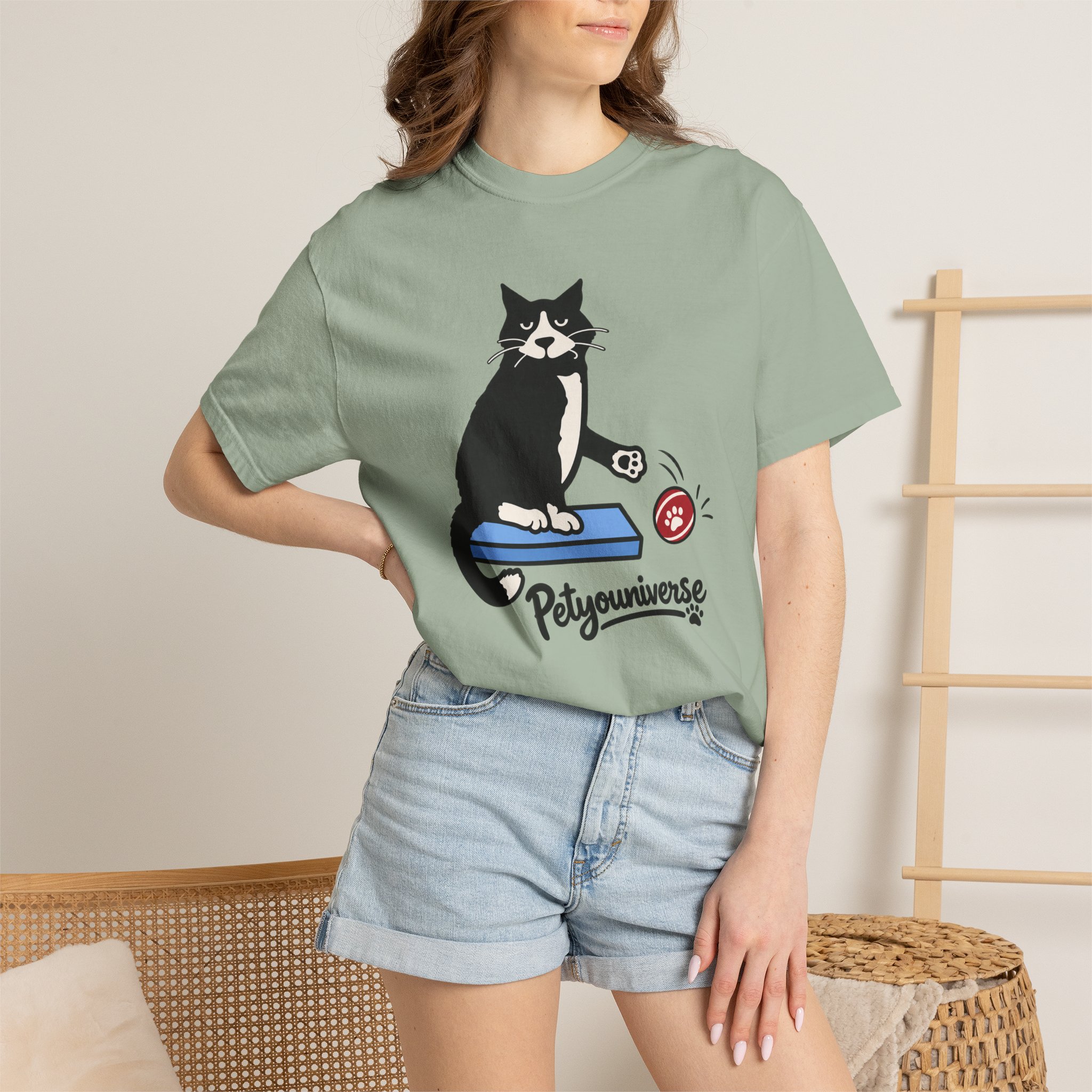 Cat on Scratch Pad Graphic T-Shirt — "Petyouniverse" Cute Paw Play Tee - Image 65