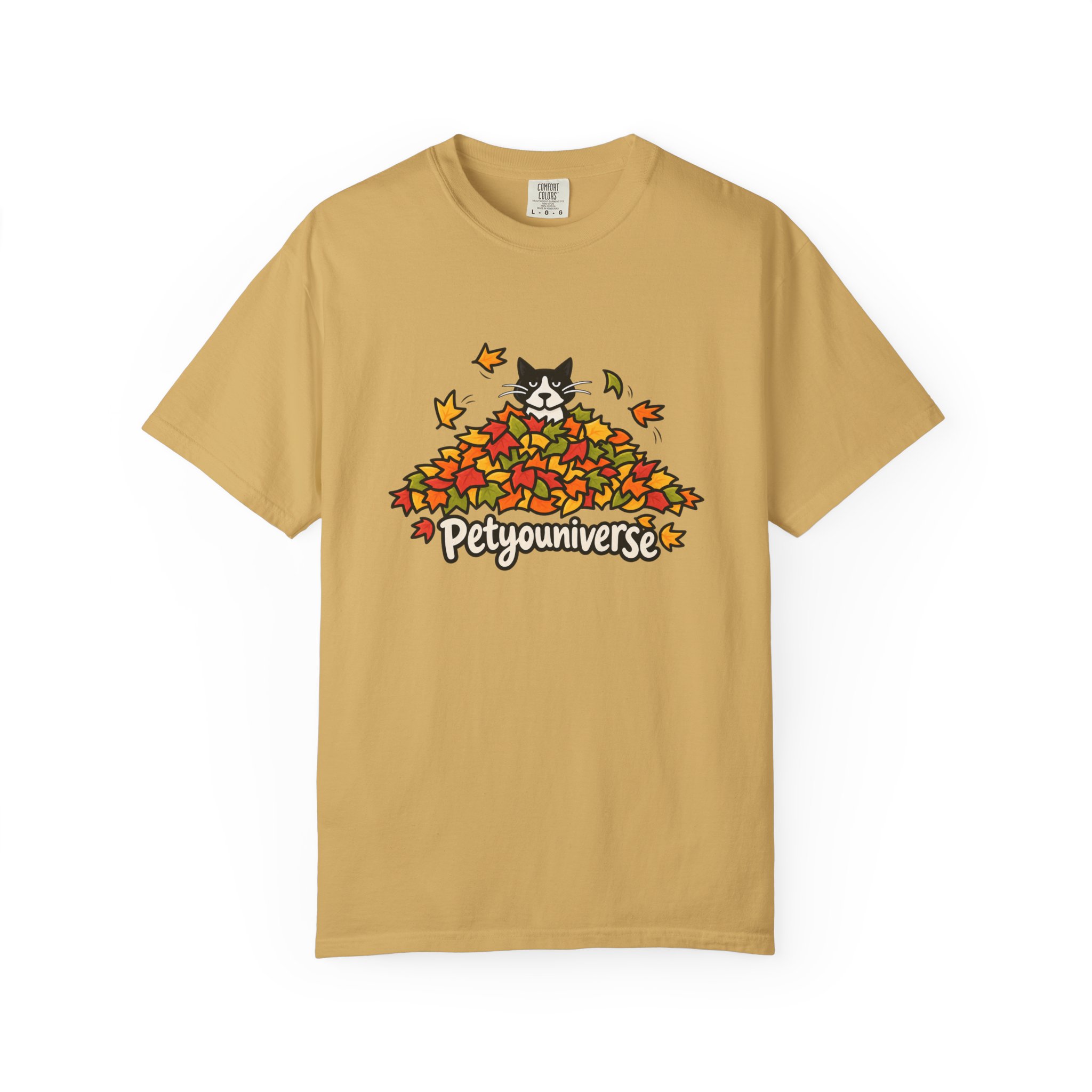 Cat in Leaf Pile T-Shirt — "Petyouniverse" Fall Cat Tee - Image 19
