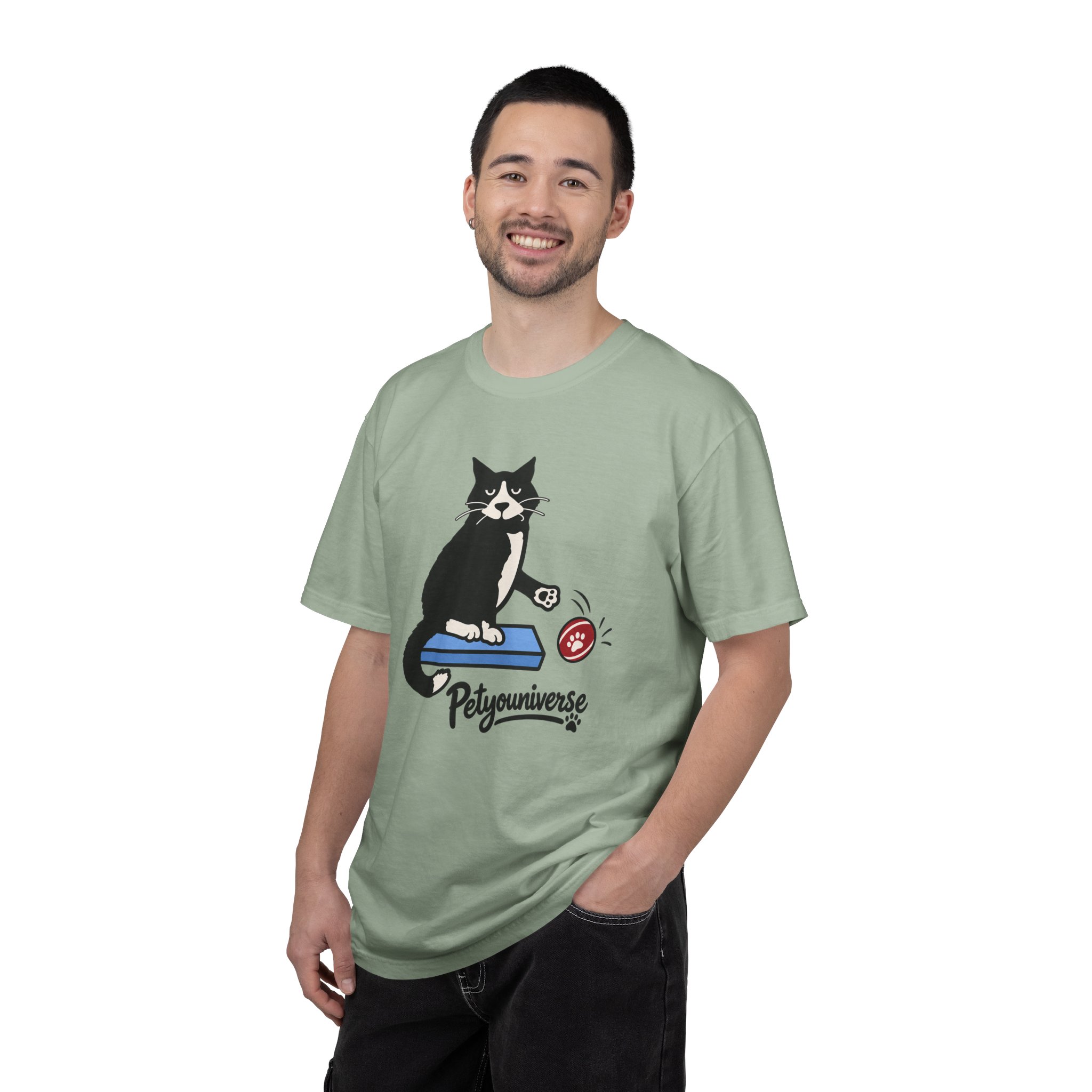 Cat on Scratch Pad Graphic T-Shirt — "Petyouniverse" Cute Paw Play Tee - Image 67