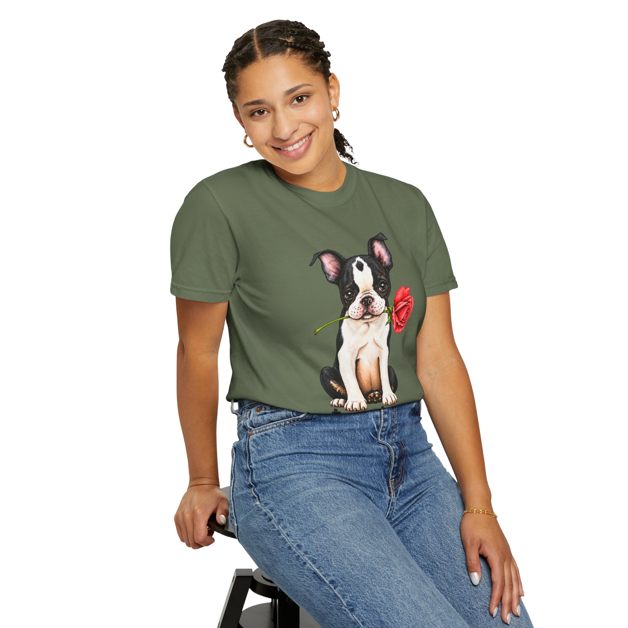 Boston Terrier Puppy Tee – Rose & "PetYoUniverse" Graphic T-Shirt - Image 51