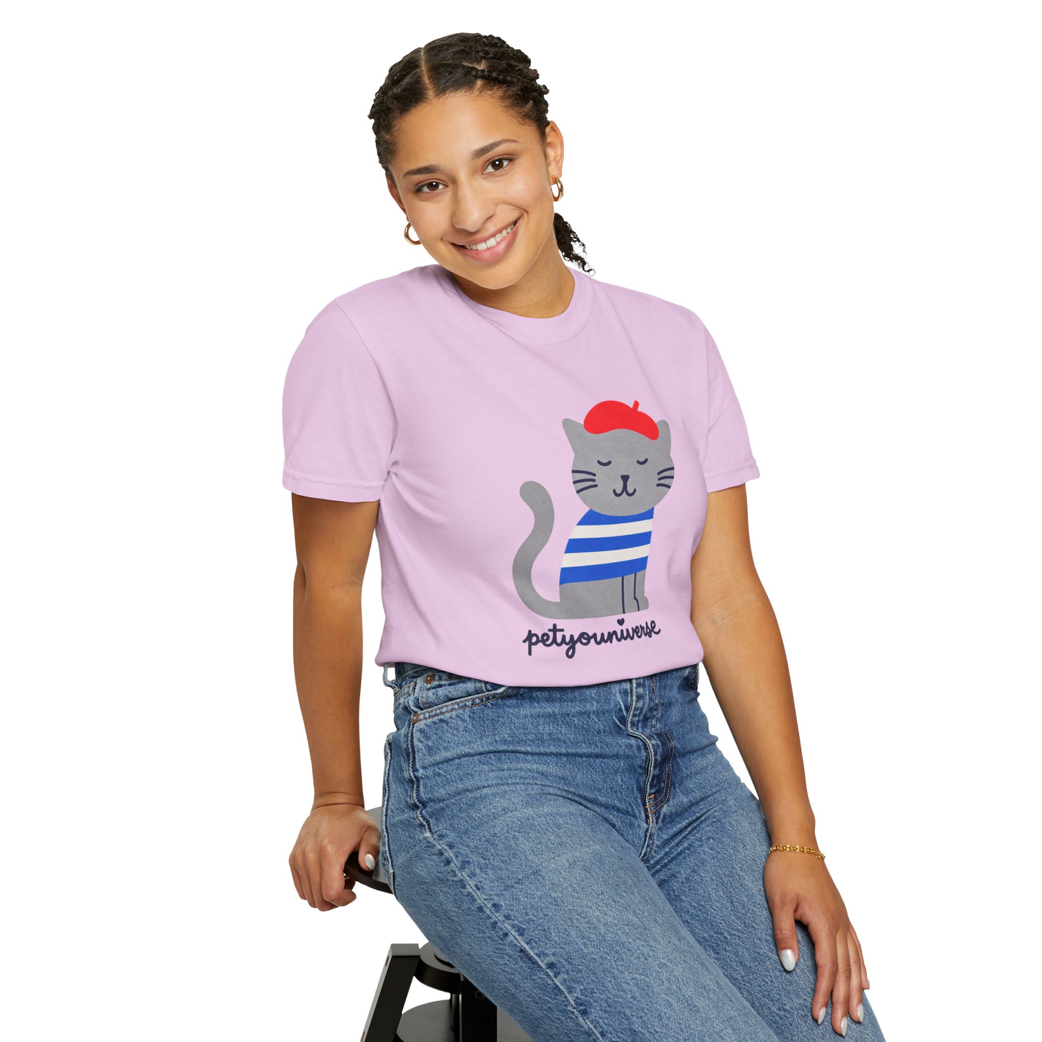 Cat Graphic T-Shirt — "petiyouniverse" Cute French Cat Tee - Image 96