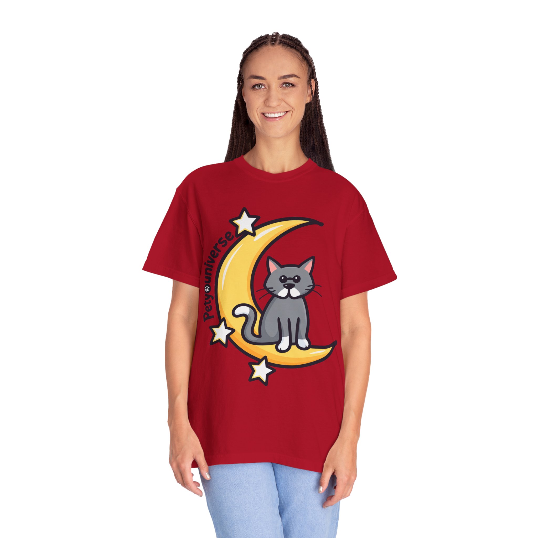 Cat on the Moon T-Shirt — "PetYoUniverse" Cute Cat Graphic Tee - Image 131