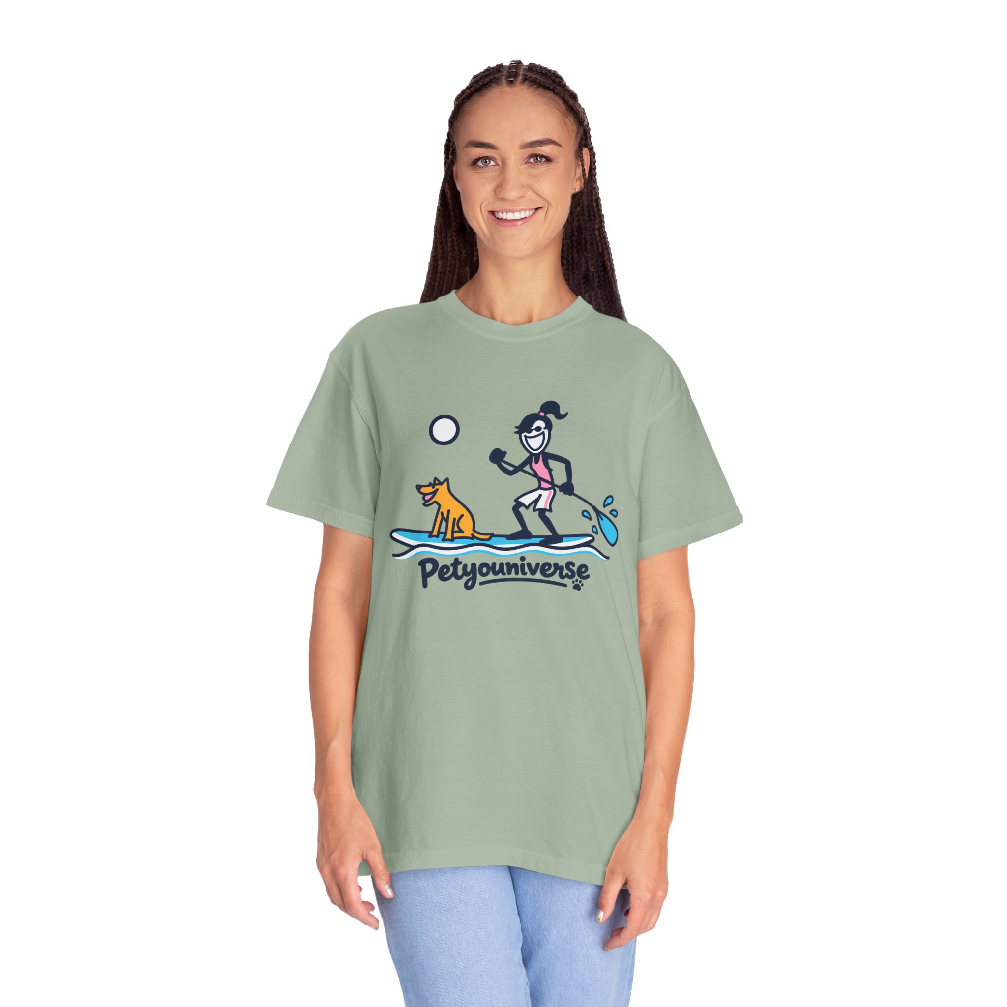 Paddleboarding Pup Graphic T-Shirt — "Petyouniverse" Dog & Owner Paddleboard Tee - Image 60