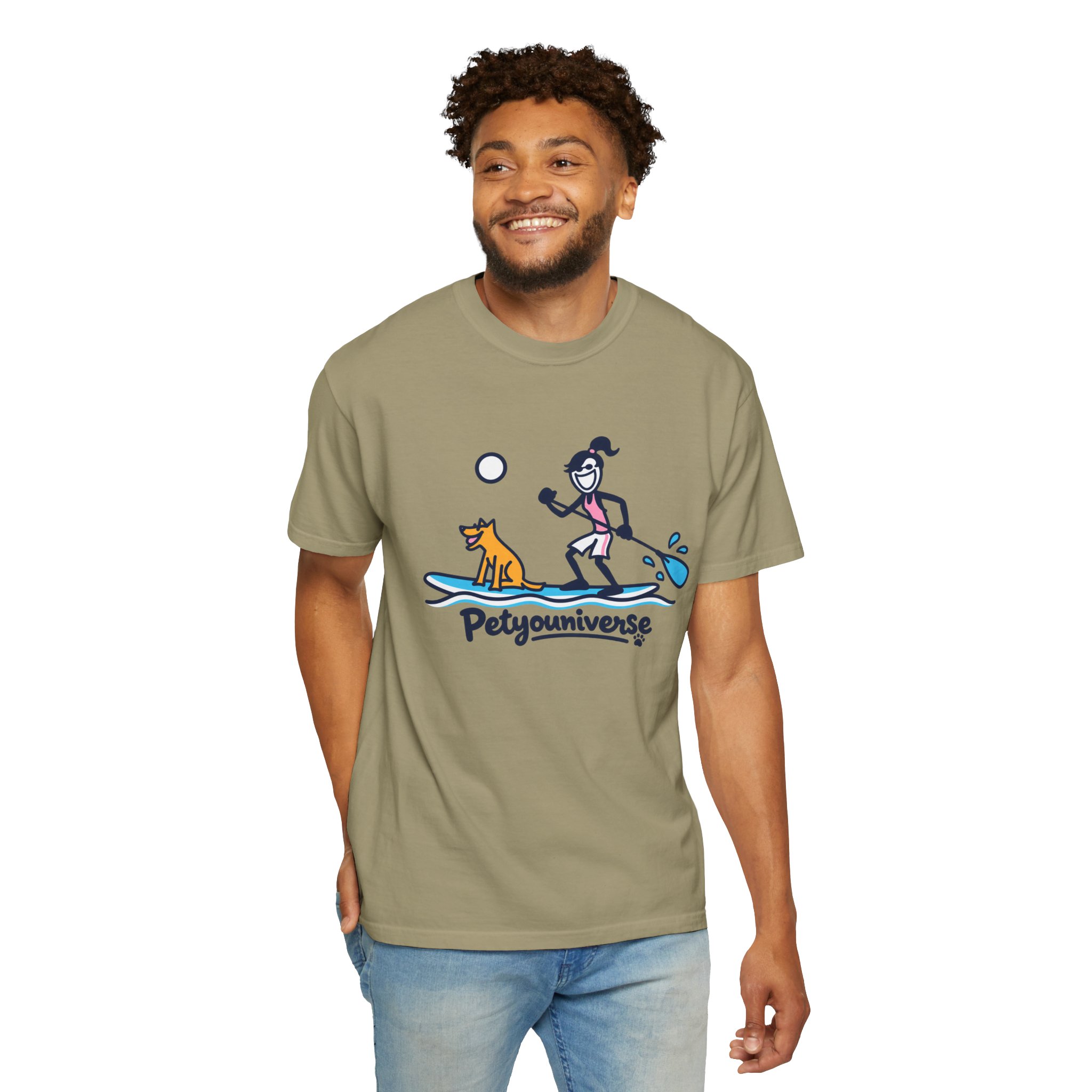 Paddleboarding Pup Graphic T-Shirt — "Petyouniverse" Dog & Owner Paddleboard Tee - Image 38