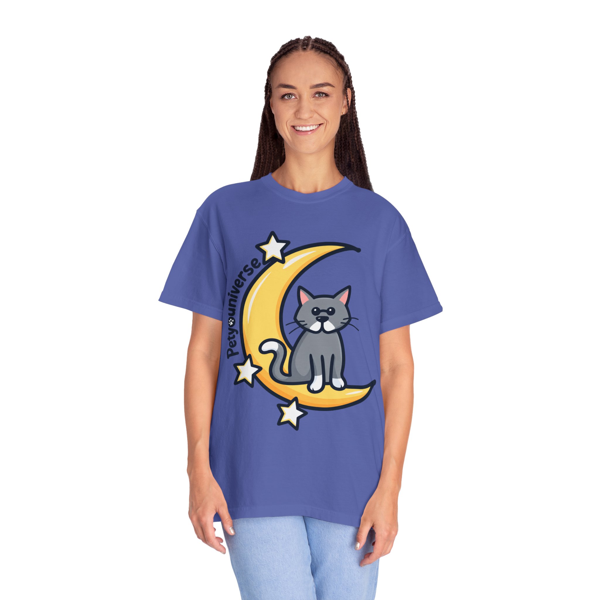 Cat on the Moon T-Shirt — "PetYoUniverse" Cute Cat Graphic Tee - Image 104