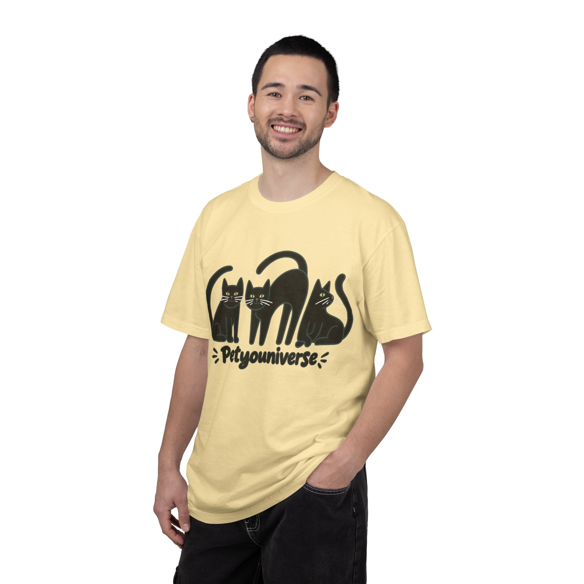 Cat T-Shirt — "Petyouniverse" Black Cat Trio Graphic Tee - Image 22