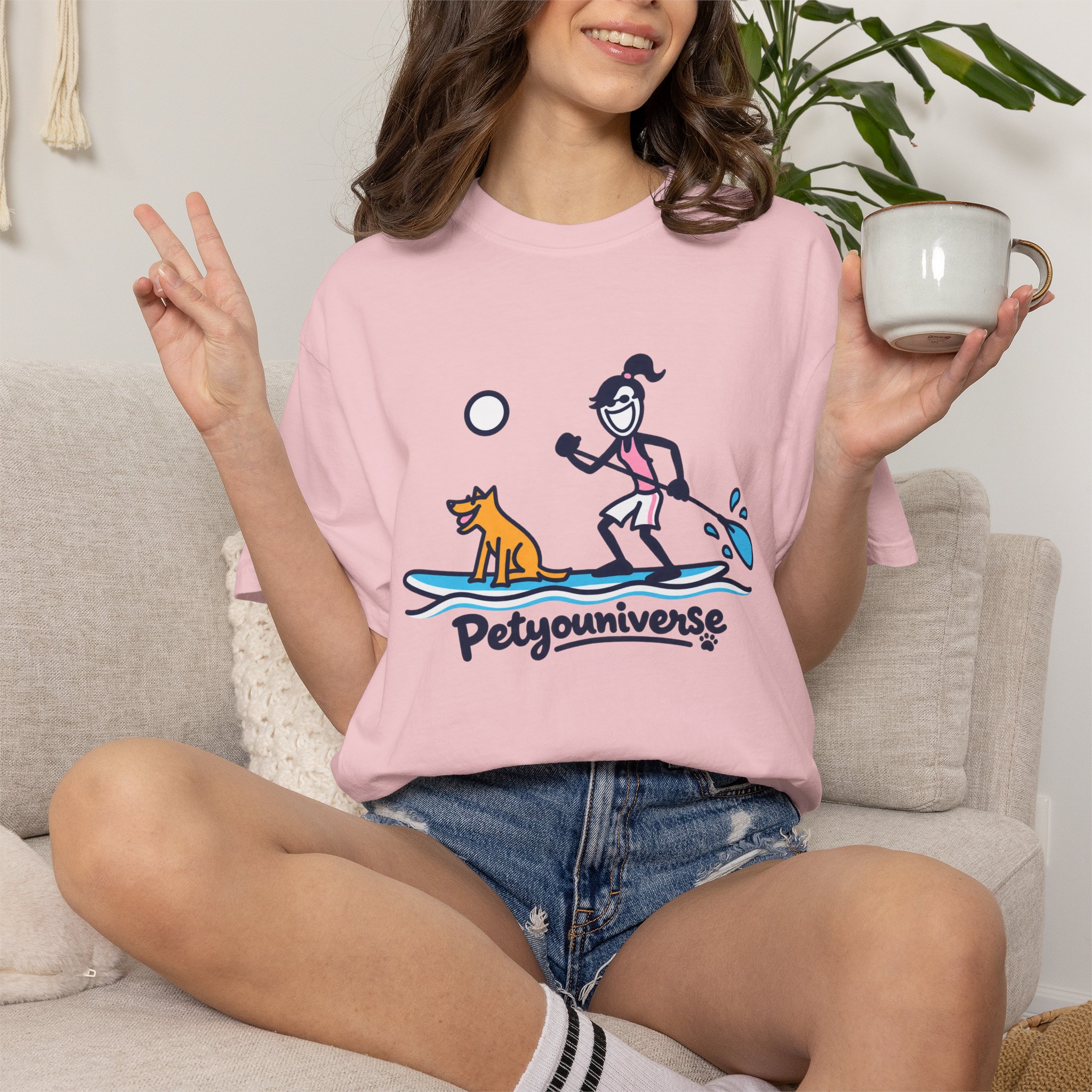Paddleboarding Pup Graphic T-Shirt — "Petyouniverse" Dog & Owner Paddleboard Tee - Image 83