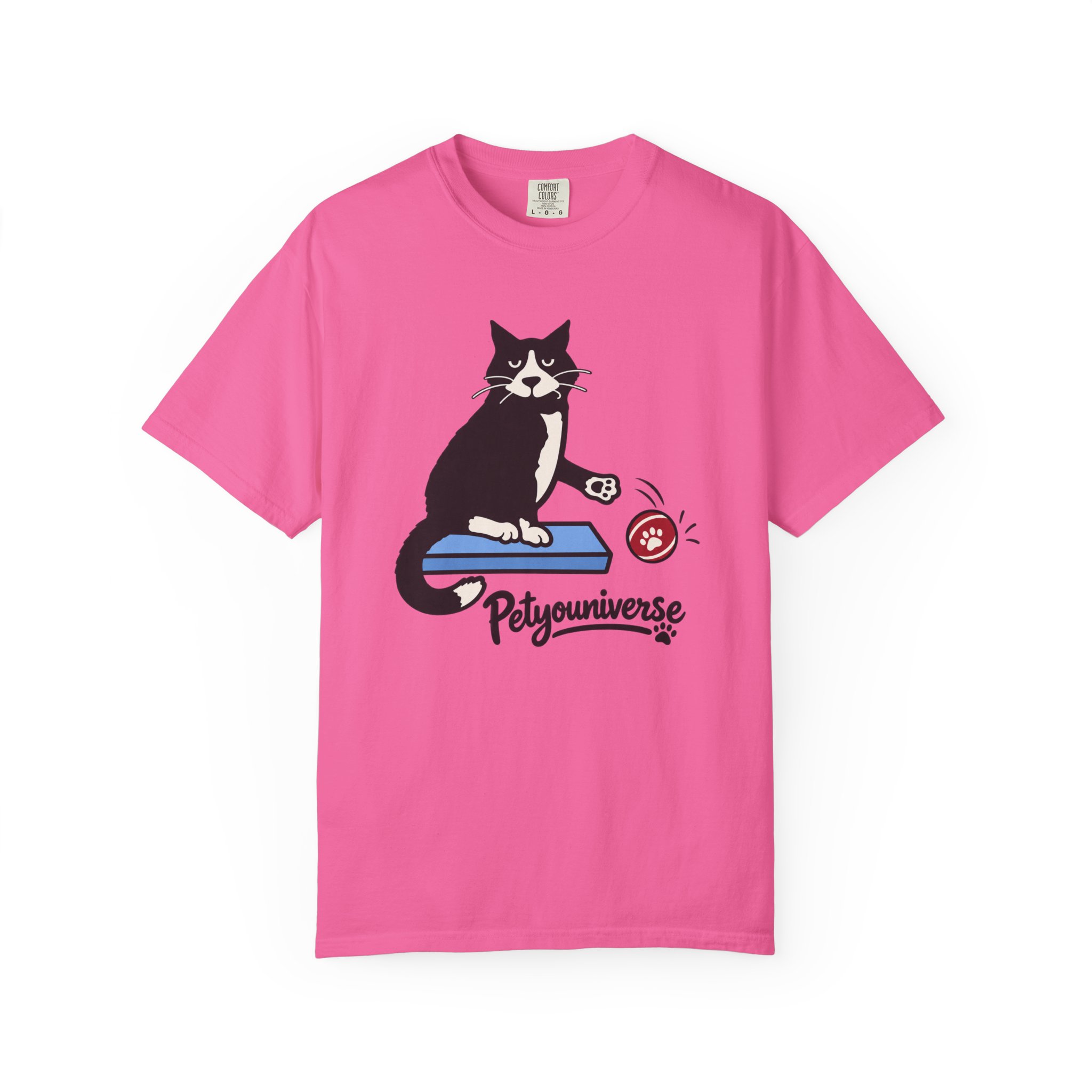 Cat on Scratch Pad Graphic T-Shirt — "Petyouniverse" Cute Paw Play Tee - Image 118