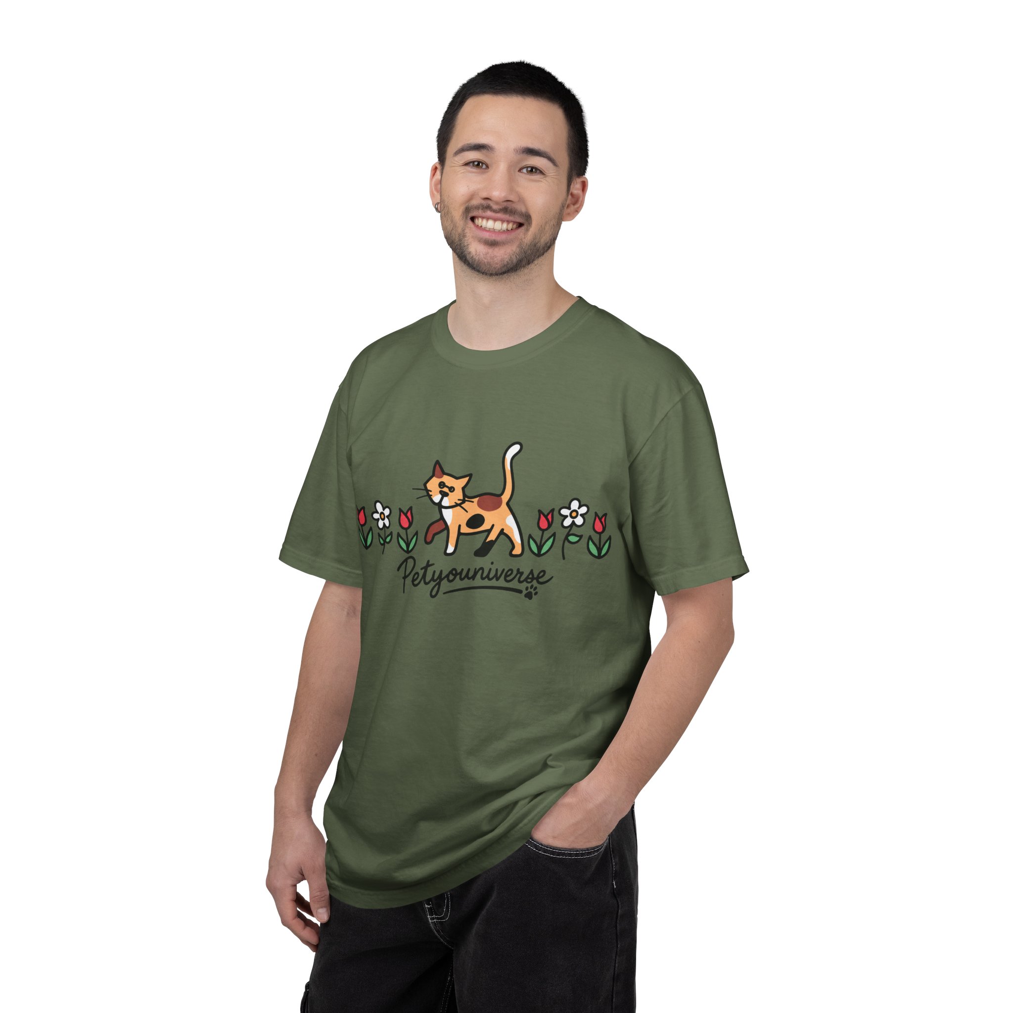 Cat & Flowers T-Shirt — 'Petsyouniverse' Cute Calico Tee - Image 58