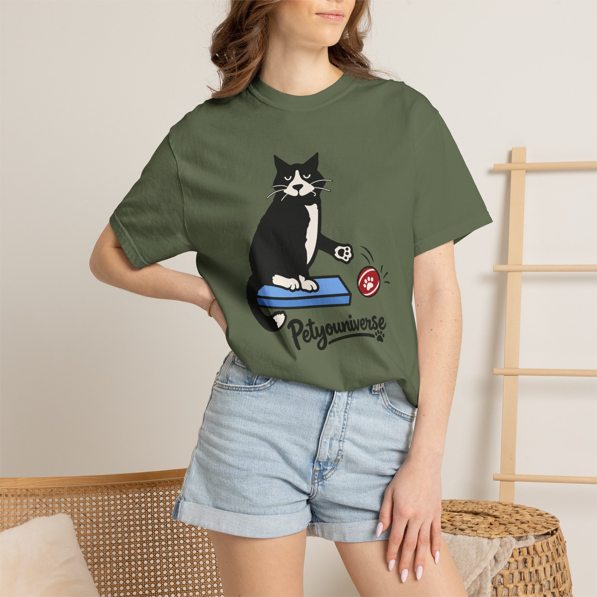 Cat on Scratch Pad Graphic T-Shirt — "Petyouniverse" Cute Paw Play Tee - Image 56