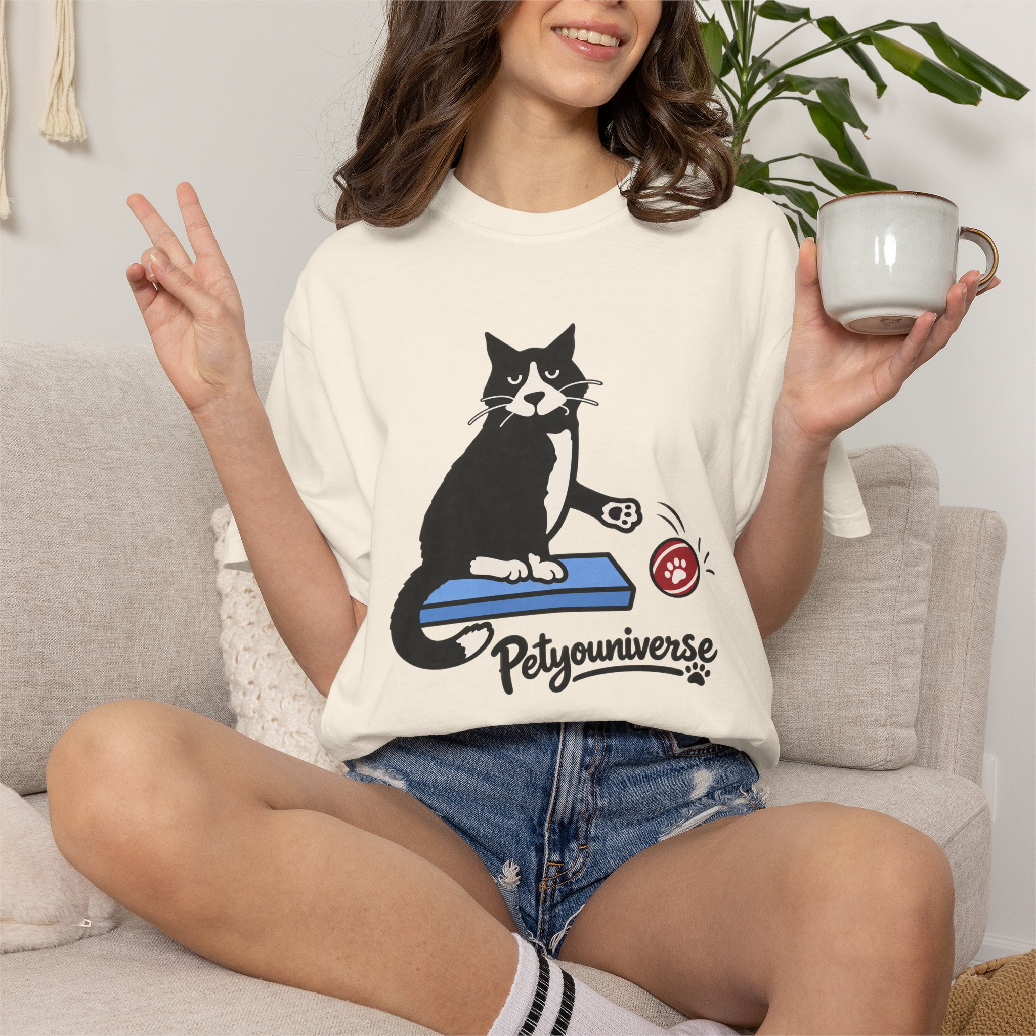 Cat on Scratch Pad Graphic T-Shirt — "Petyouniverse" Cute Paw Play Tee - Image 21