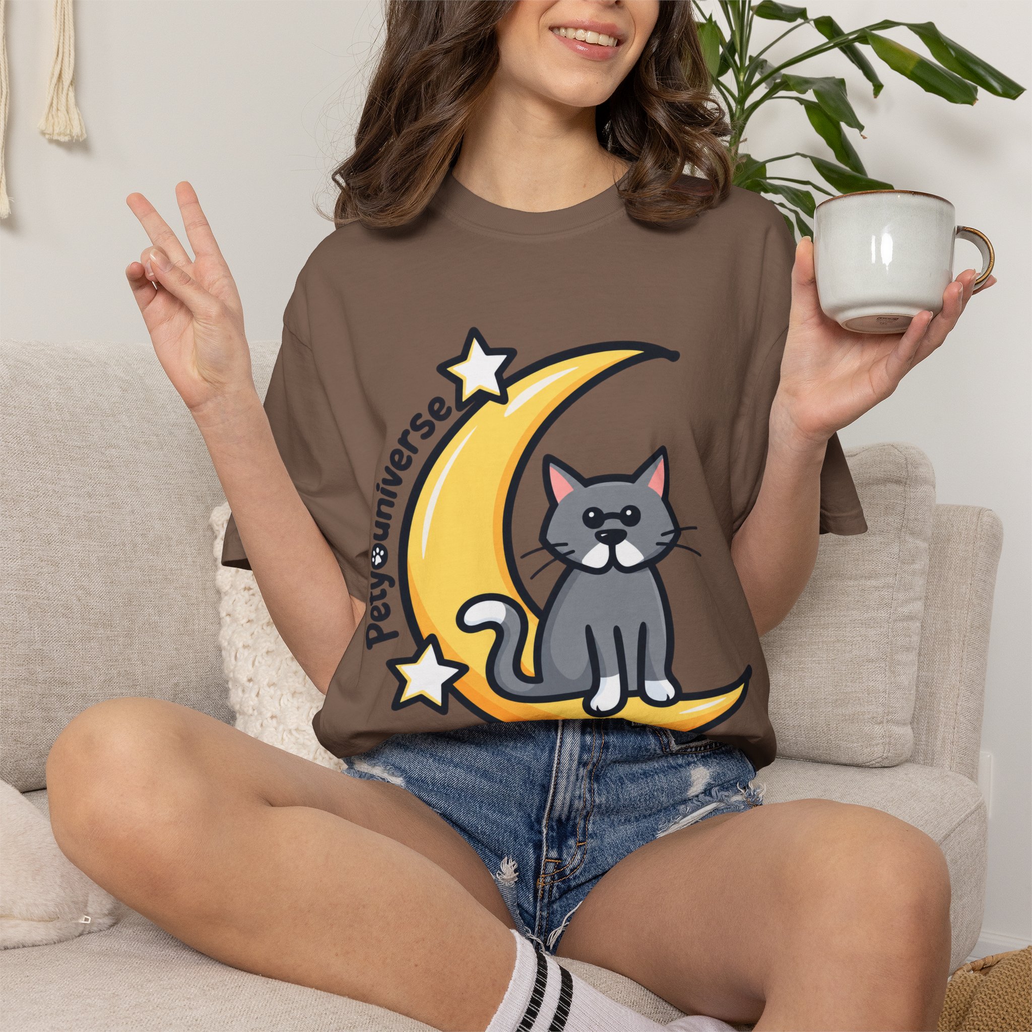 Cat on the Moon T-Shirt — "PetYoUniverse" Cute Cat Graphic Tee - Image 39