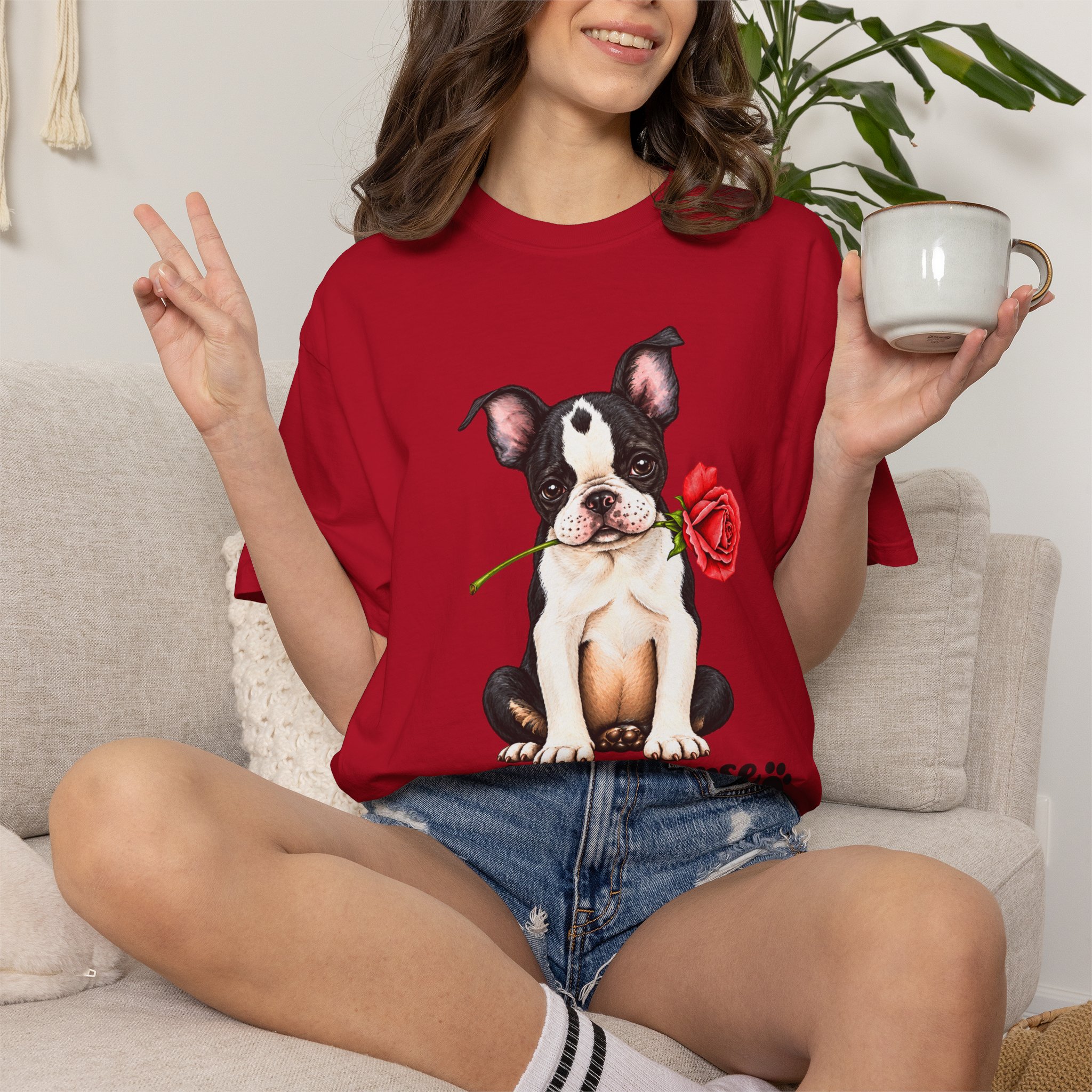 Boston Terrier Puppy Tee – Rose & "PetYoUniverse" Graphic T-Shirt - Image 129
