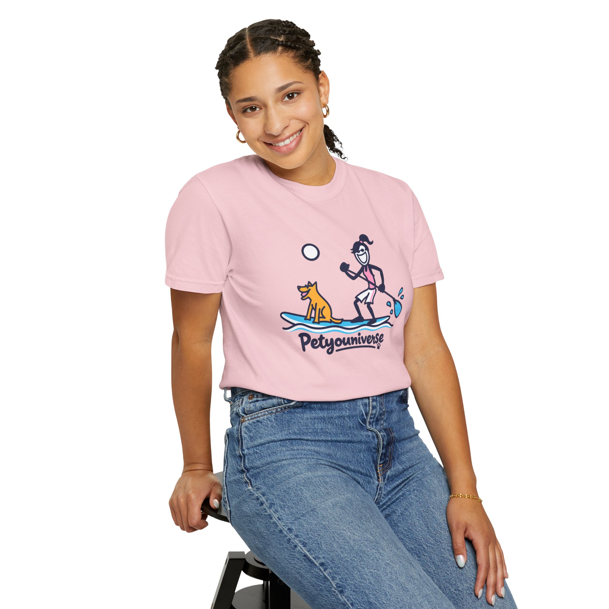 Paddleboarding Pup Graphic T-Shirt — "Petyouniverse" Dog & Owner Paddleboard Tee - Image 85