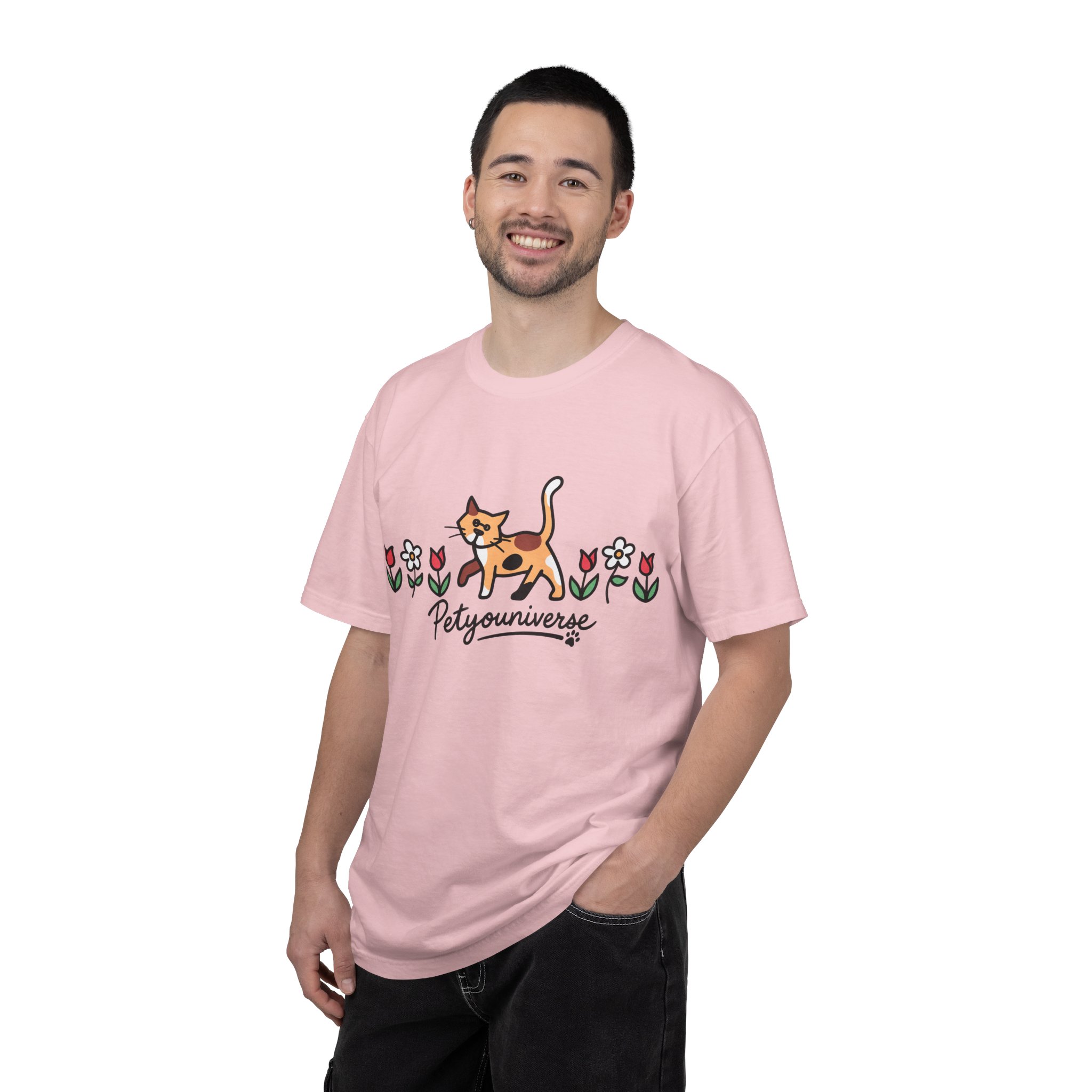 Cat & Flowers T-Shirt — 'Petsyouniverse' Cute Calico Tee - Image 112