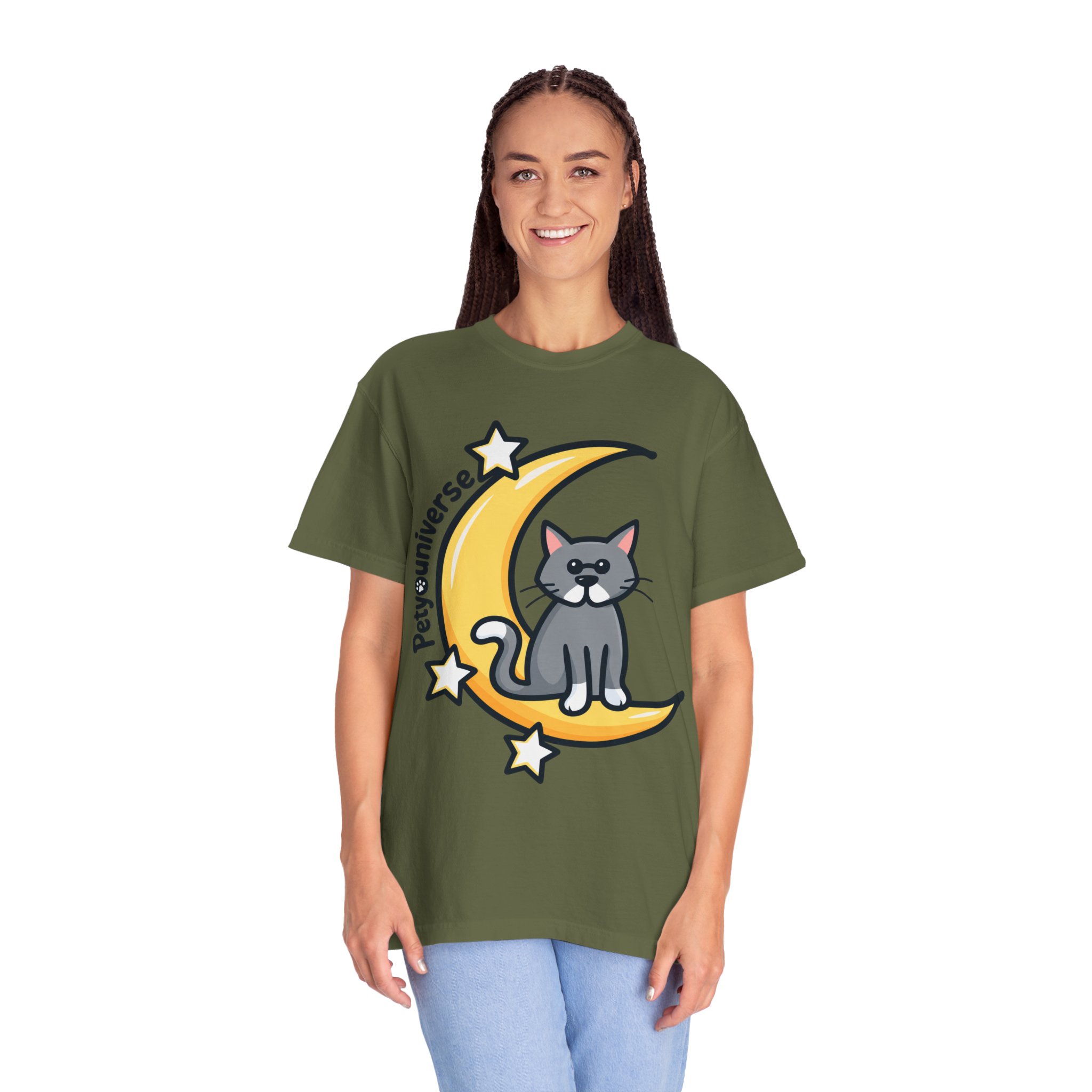Cat on the Moon T-Shirt — "PetYoUniverse" Cute Cat Graphic Tee - Image 68