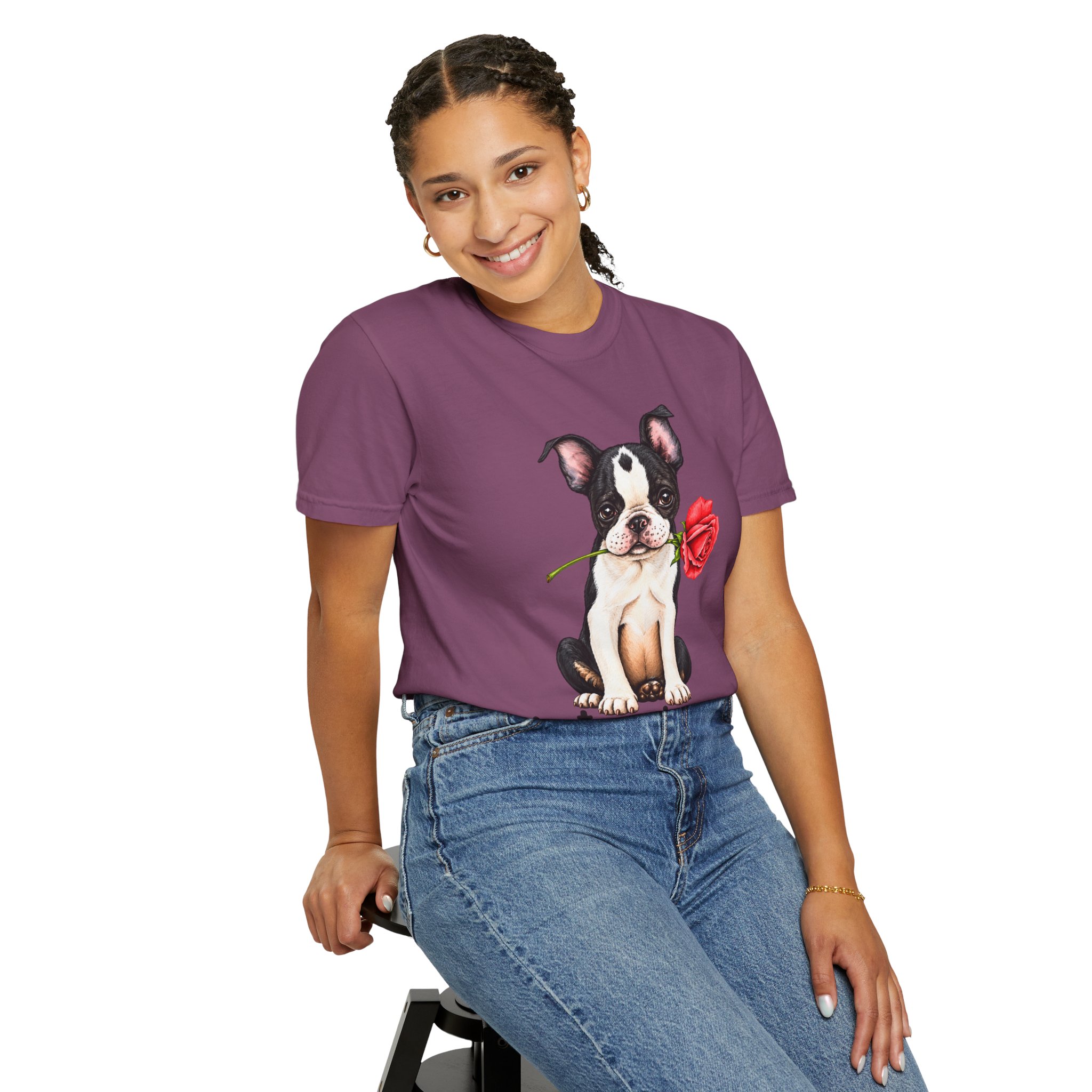 Boston Terrier Puppy Tee – Rose & "PetYoUniverse" Graphic T-Shirt - Image 114