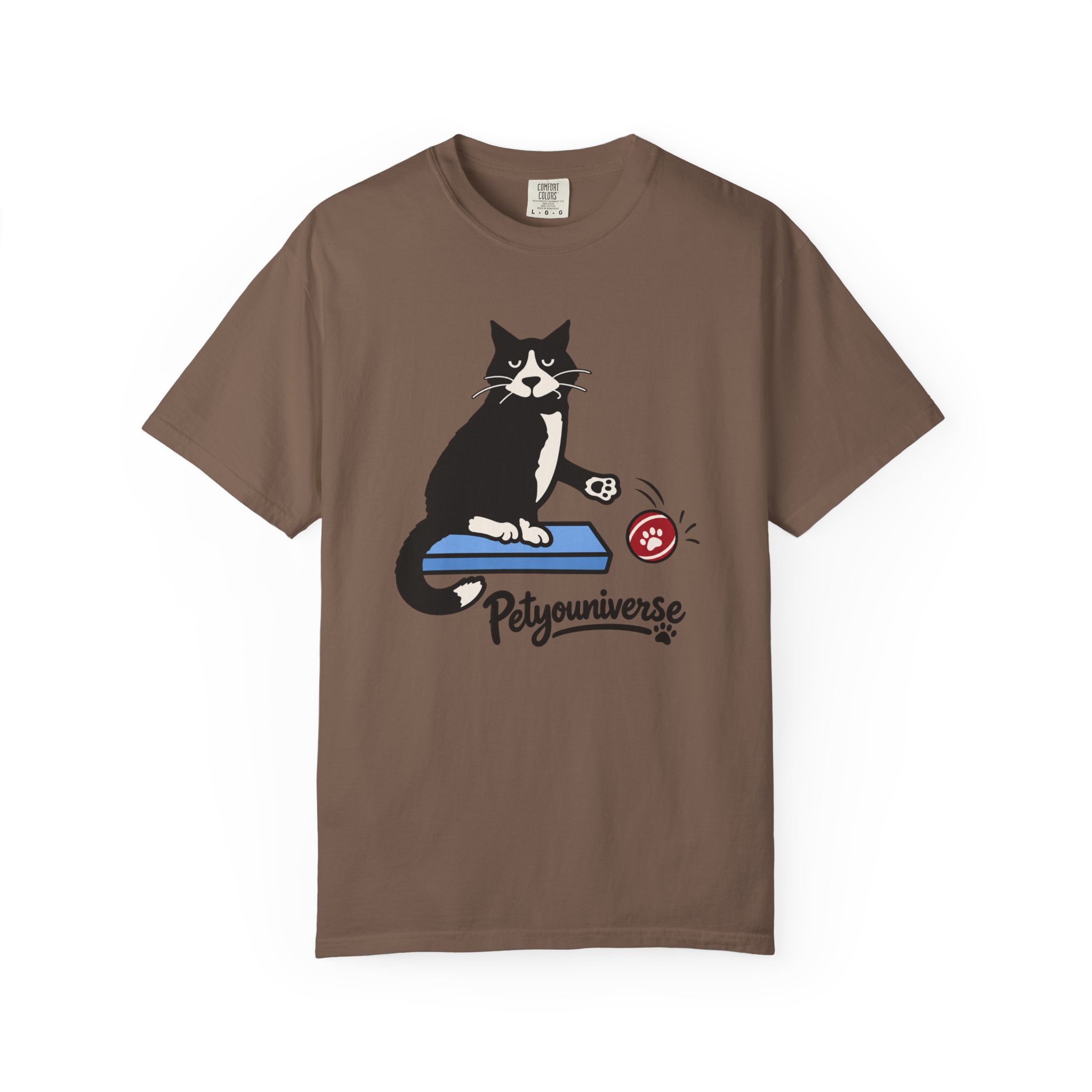 Cat on Scratch Pad Graphic T-Shirt — "Petyouniverse" Cute Paw Play Tee - Image 46