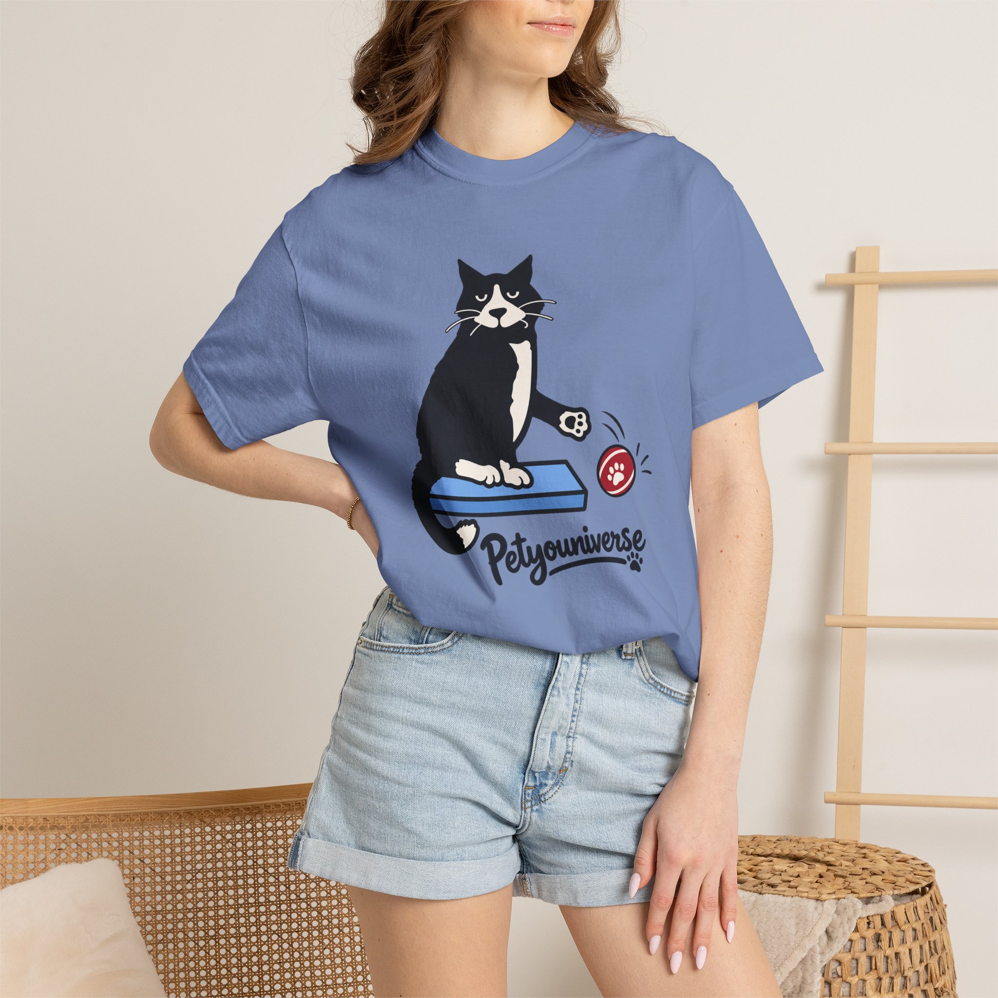 Cat on Scratch Pad Graphic T-Shirt — "Petyouniverse" Cute Paw Play Tee - Image 83
