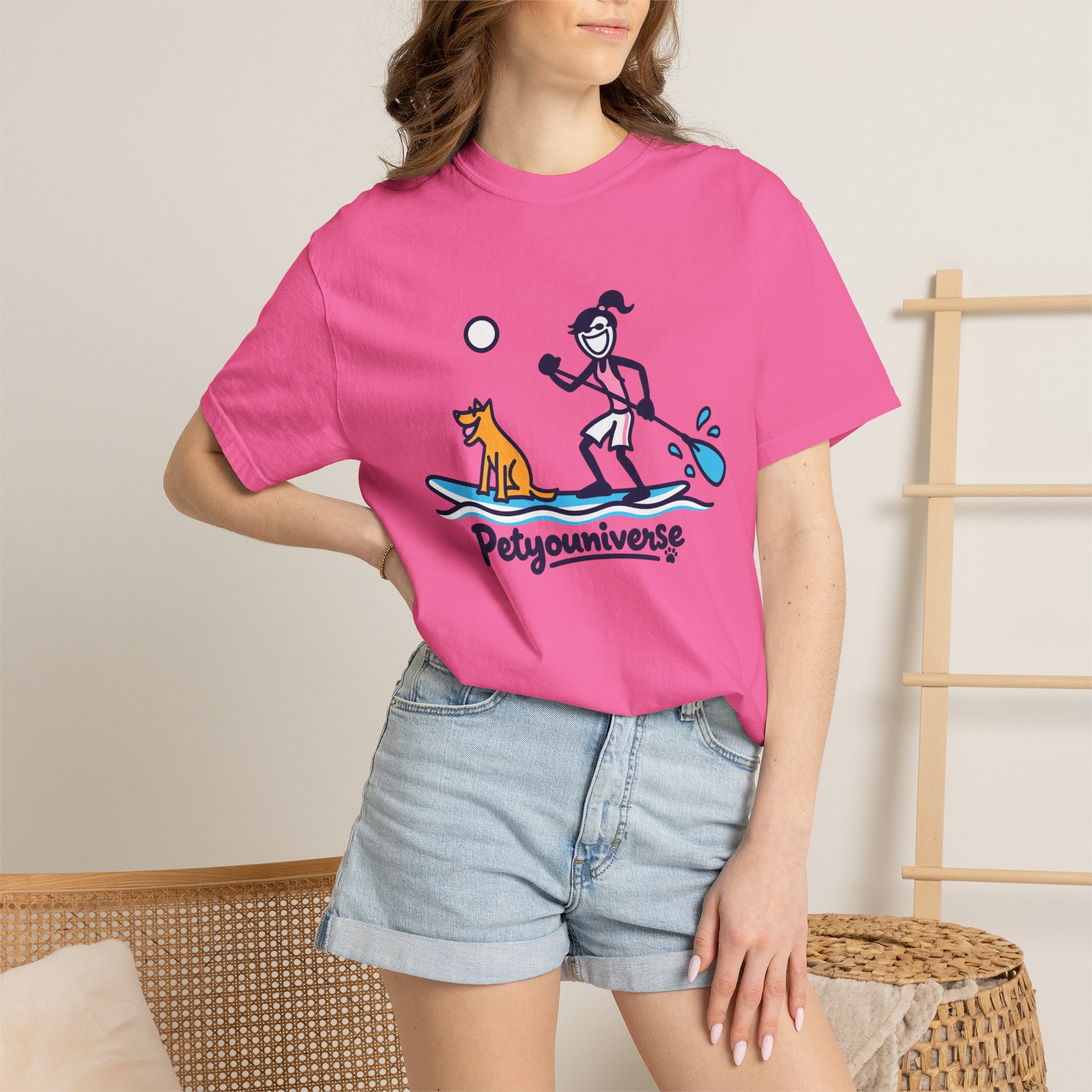 Paddleboarding Pup Graphic T-Shirt — "Petyouniverse" Dog & Owner Paddleboard Tee - Image 90