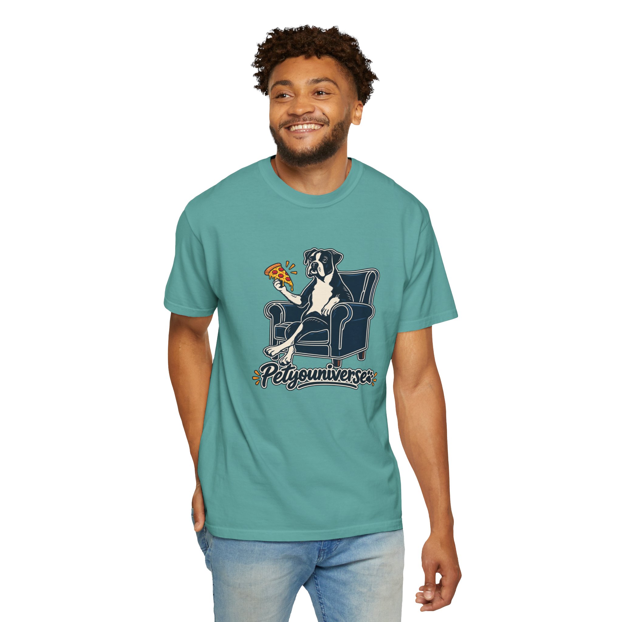 T-Shirt — PetYoUniverse Dog on Armchair with Pizza Graphic - Image 97