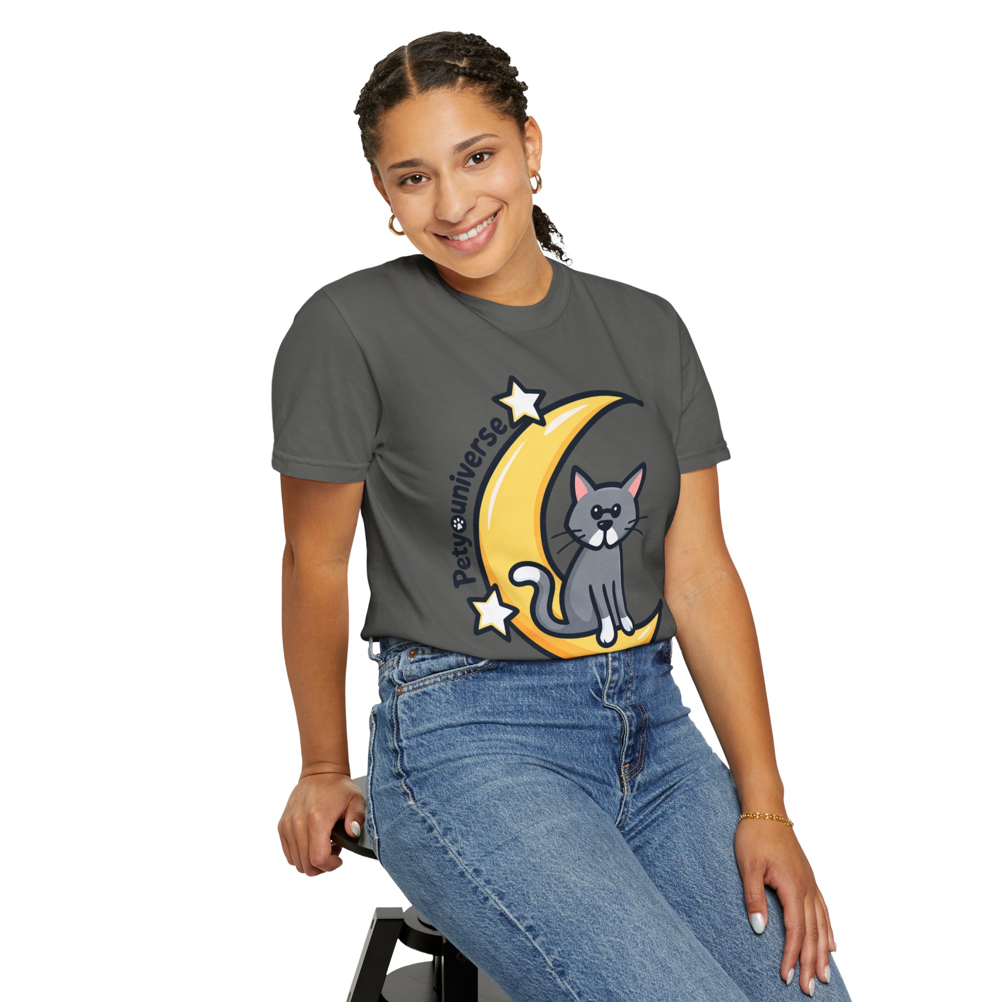Cat on the Moon T-Shirt — "PetYoUniverse" Cute Cat Graphic Tee - Image 51