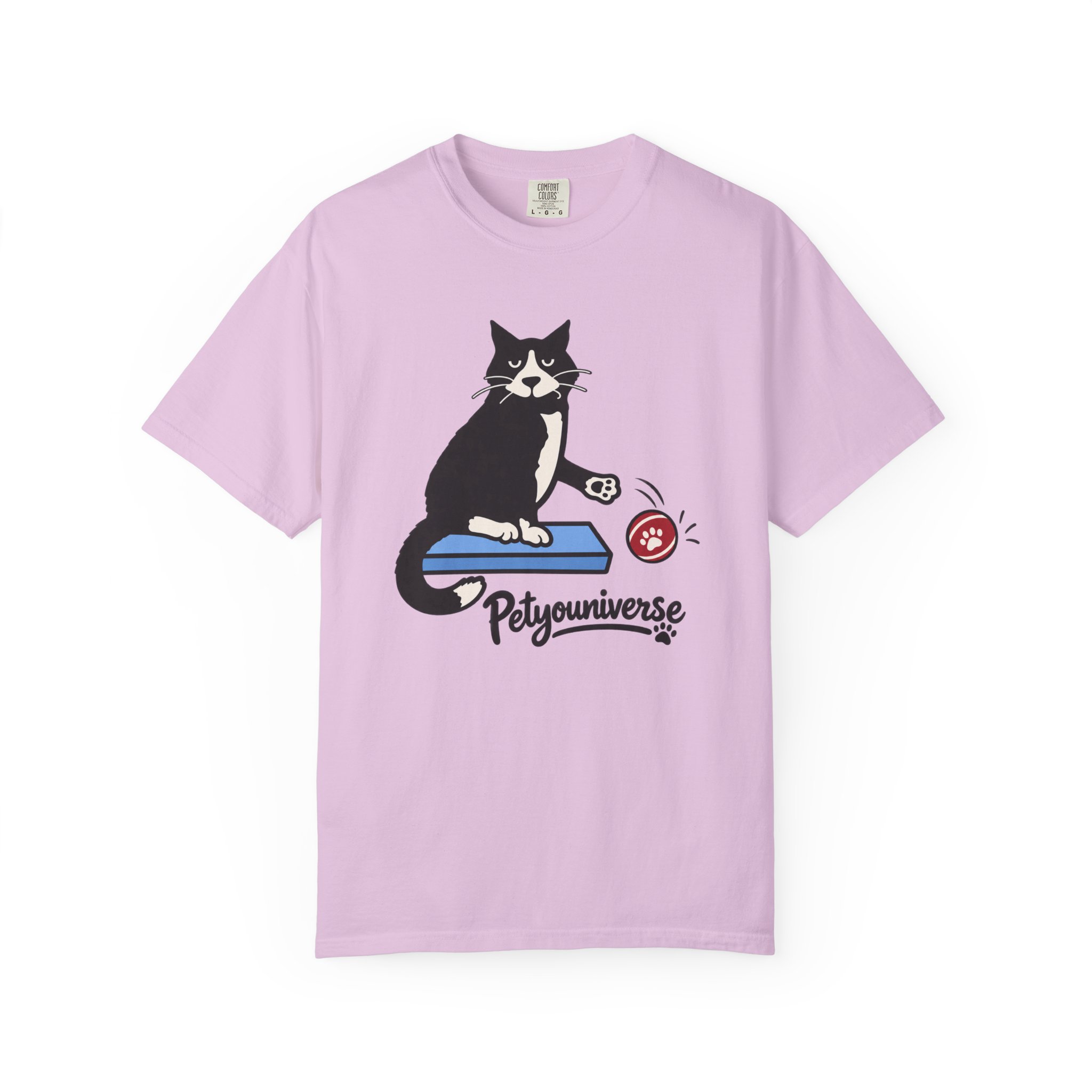 Cat on Scratch Pad Graphic T-Shirt — "Petyouniverse" Cute Paw Play Tee - Image 100