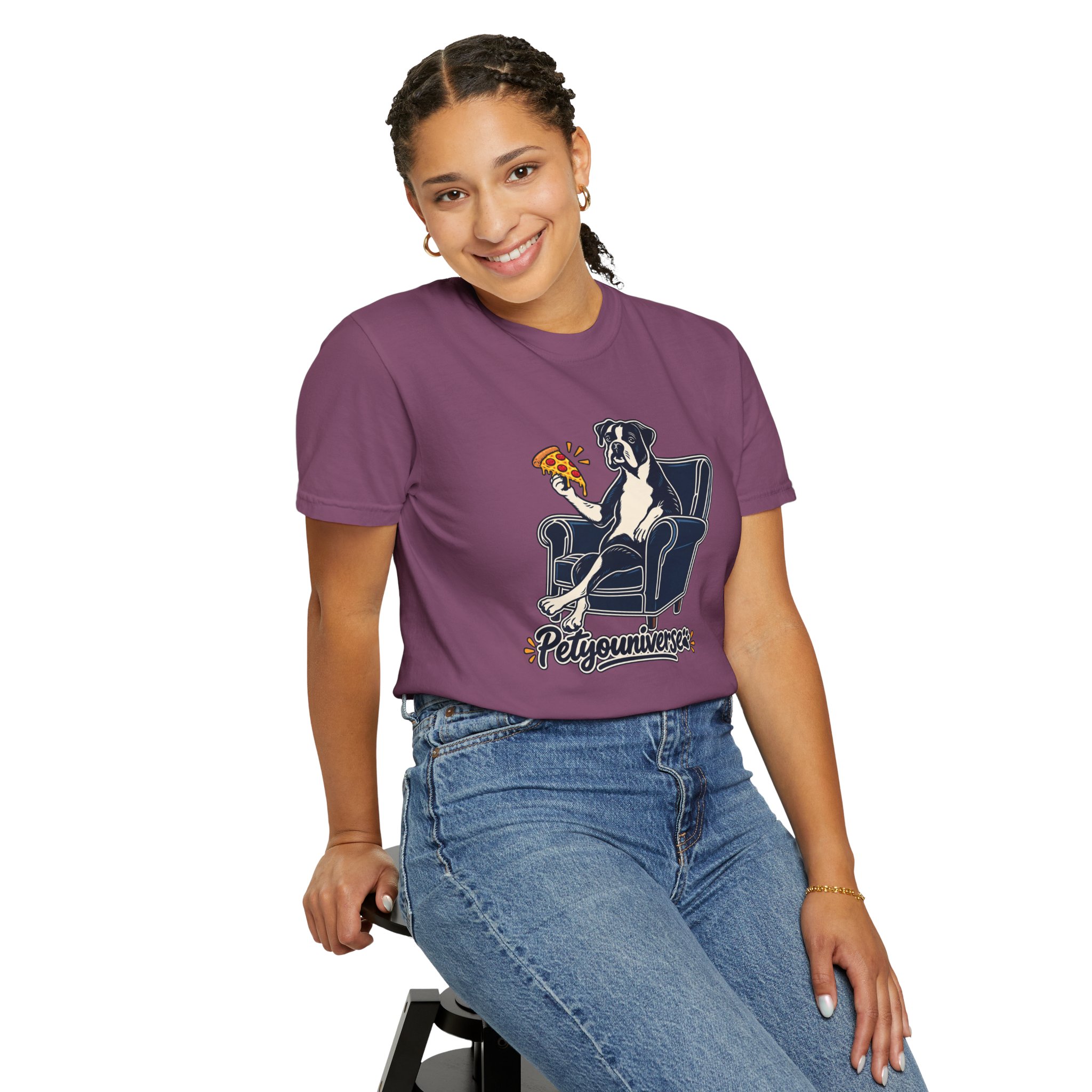 T-Shirt — PetYoUniverse Dog on Armchair with Pizza Graphic - Image 123