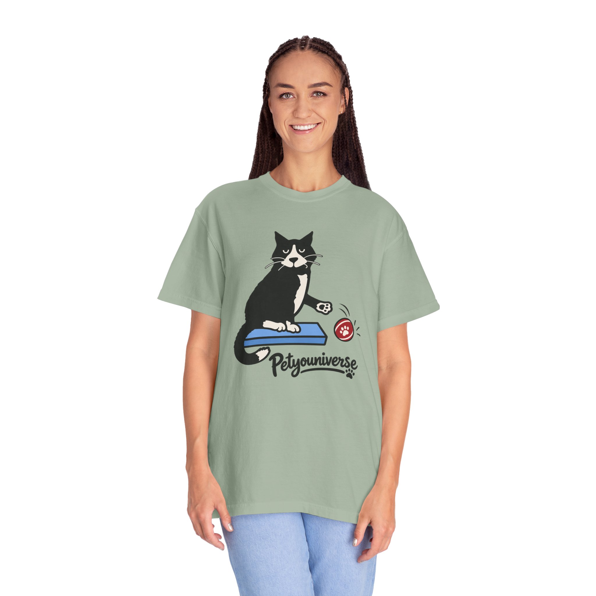 Cat on Scratch Pad Graphic T-Shirt — "Petyouniverse" Cute Paw Play Tee - Image 68