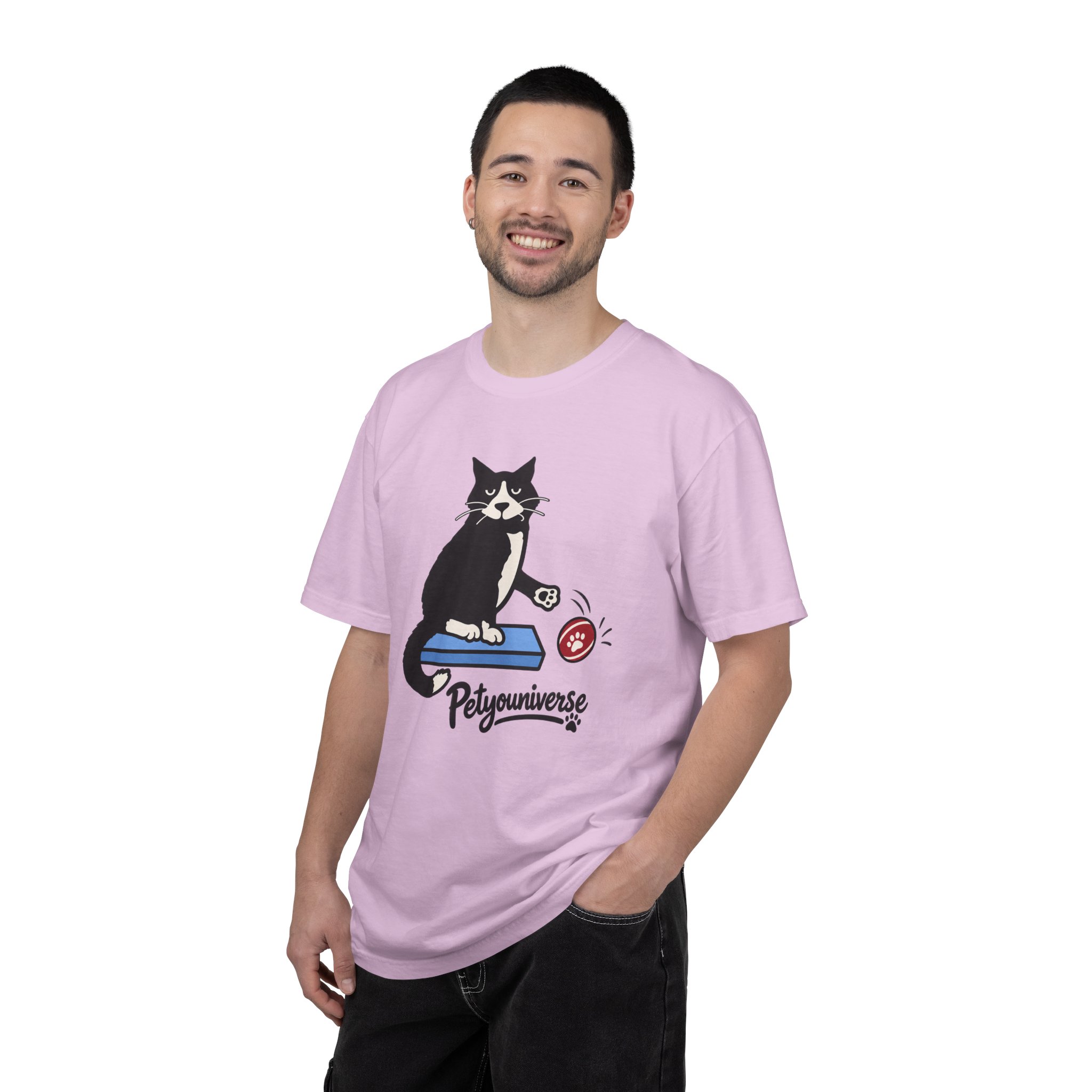 Cat on Scratch Pad Graphic T-Shirt — "Petyouniverse" Cute Paw Play Tee - Image 103