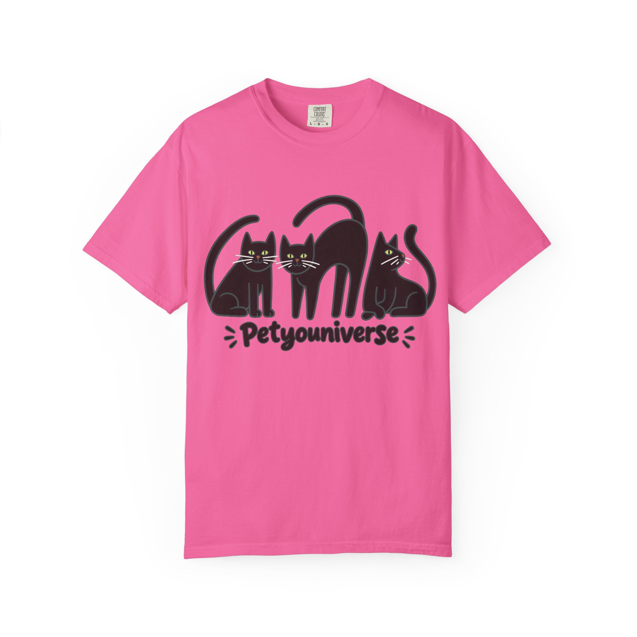 Cat T-Shirt — "Petyouniverse" Black Cat Trio Graphic Tee - Image 127