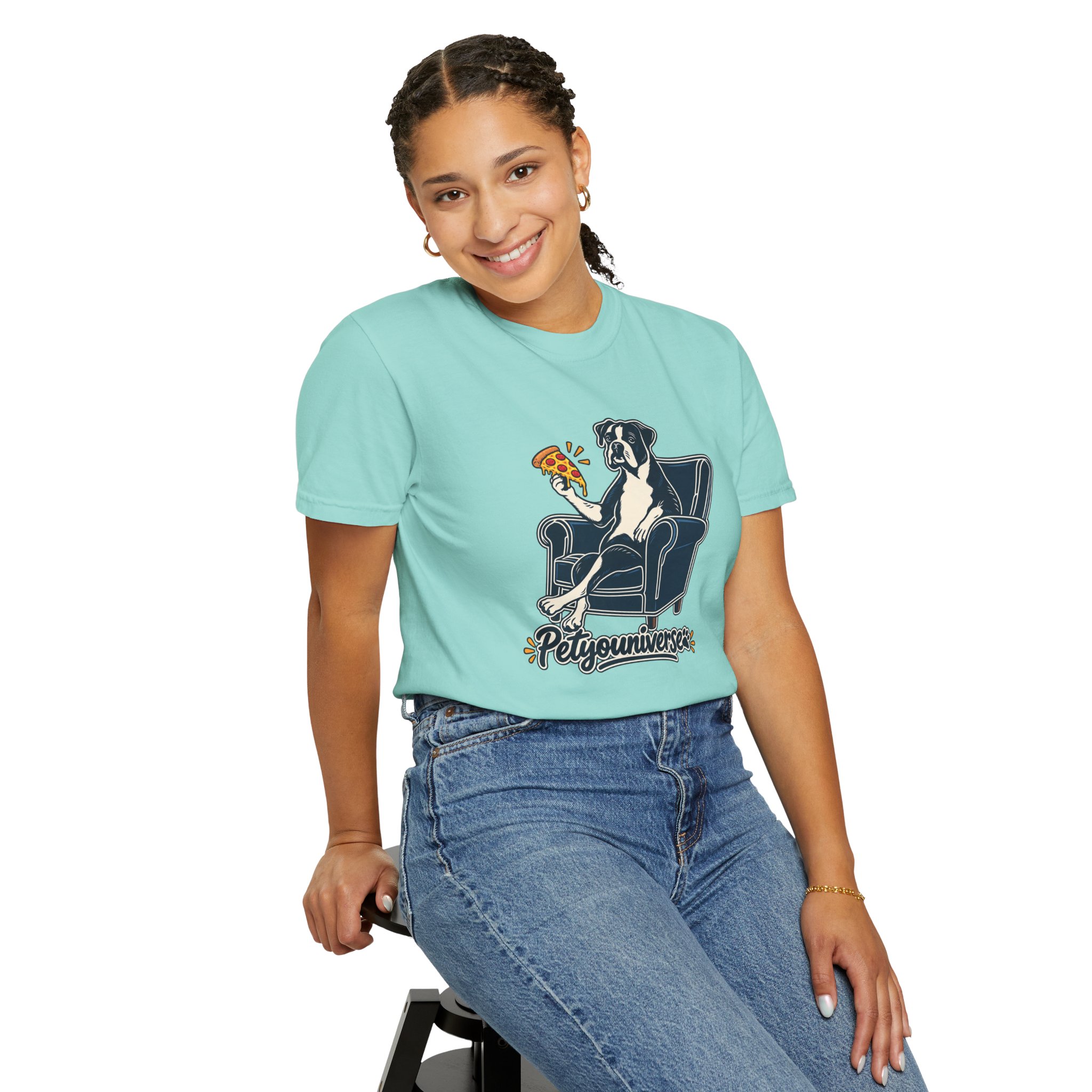 T-Shirt — PetYoUniverse Dog on Armchair with Pizza Graphic - Image 78