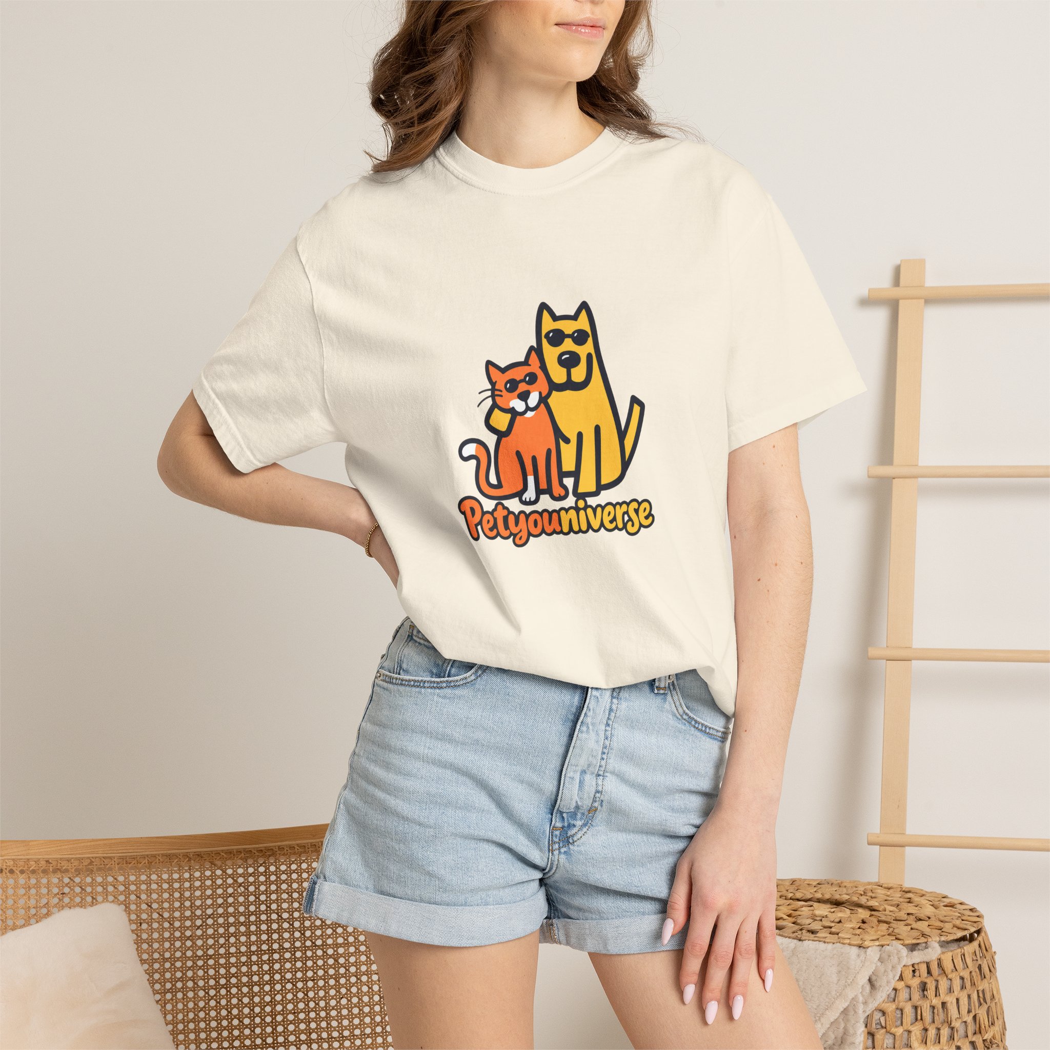 PetyoUniverse Cute Cat & Dog Graphic T-Shirt — Vintage Garment-Dyed Tee for Pet Lovers - Image 2