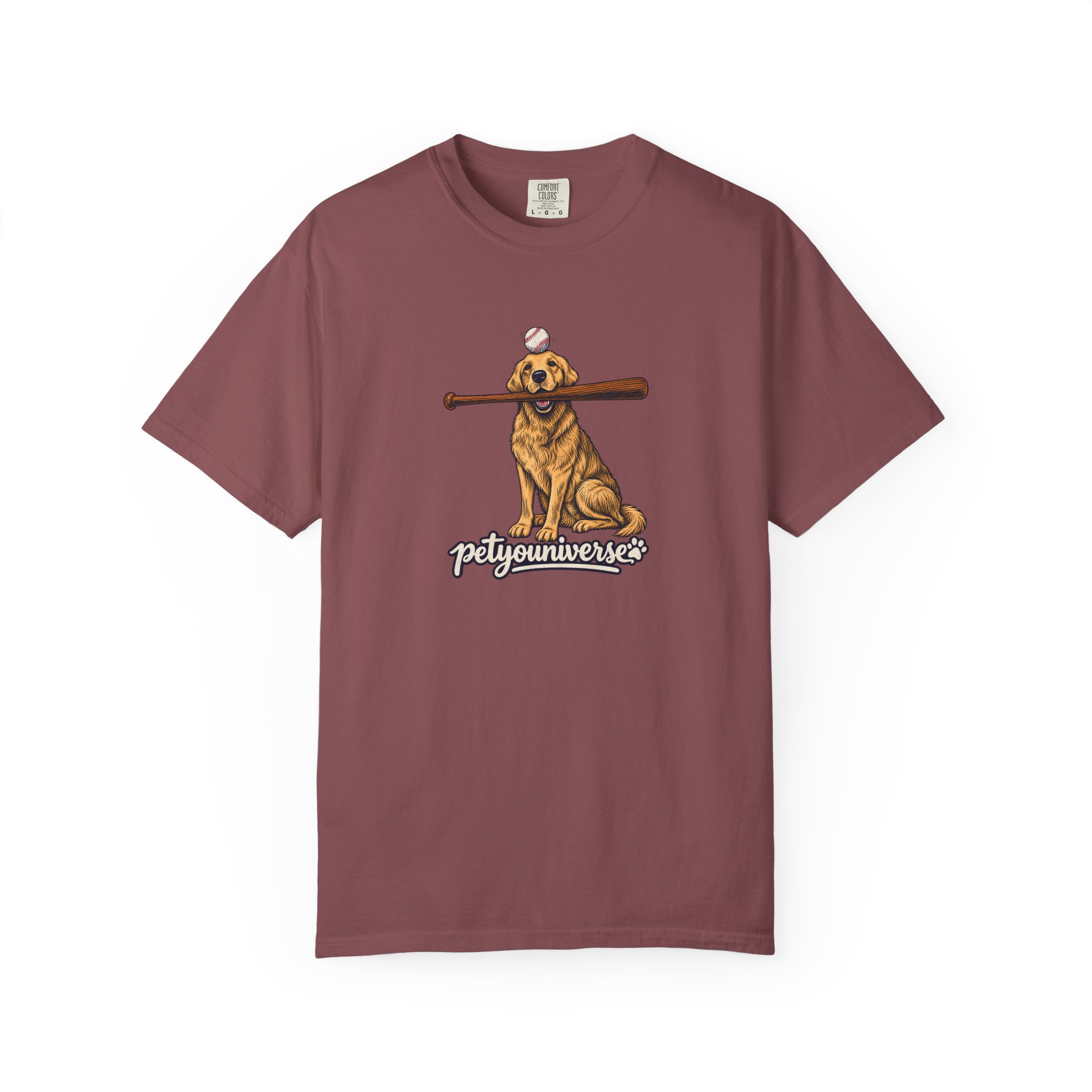 Golden Retriever vintage graphic with stick and paw print on PetYoUniverse t-shirt